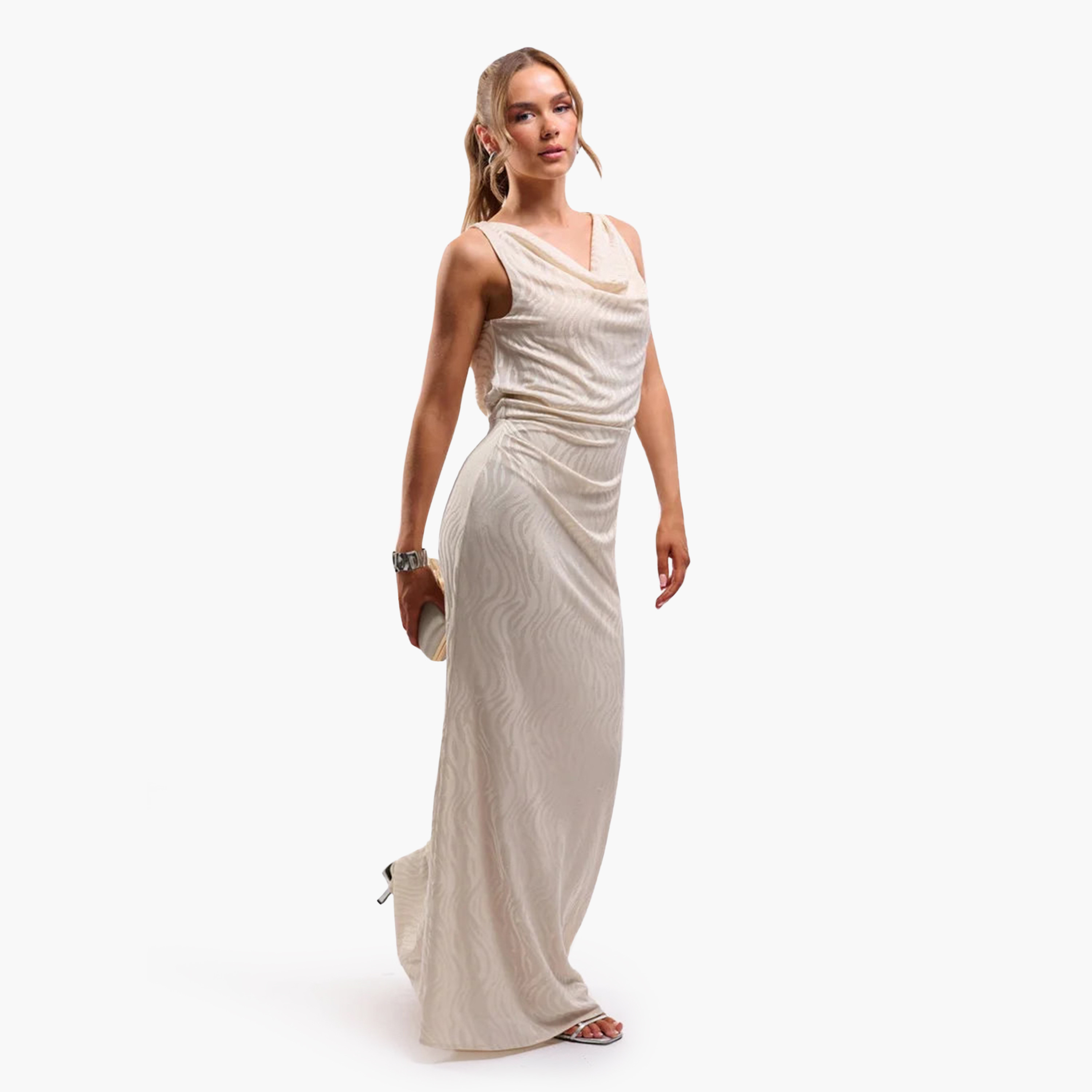فستان سهرة ماكسي نسائي "شيث" بياقة مستديرة منسدلة وقماش جاكار تجريدي من فايا-women-clothing-dresses-image-8