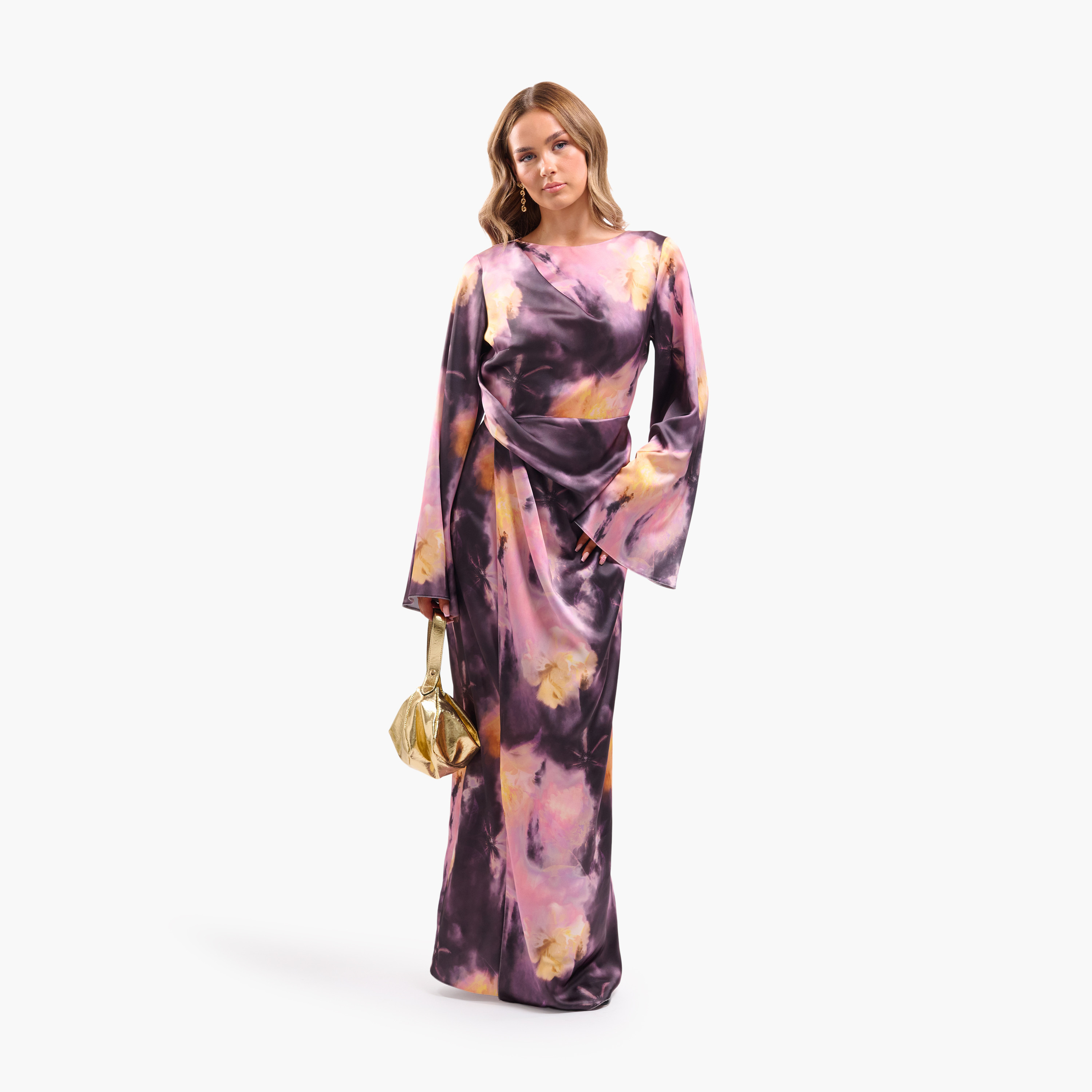 فستان ماكسي نسائي "لف" بأكمام واسعة وطبعة "تاي داي" متعددة الألوان من فايا-women-clothing-dresses-image-1