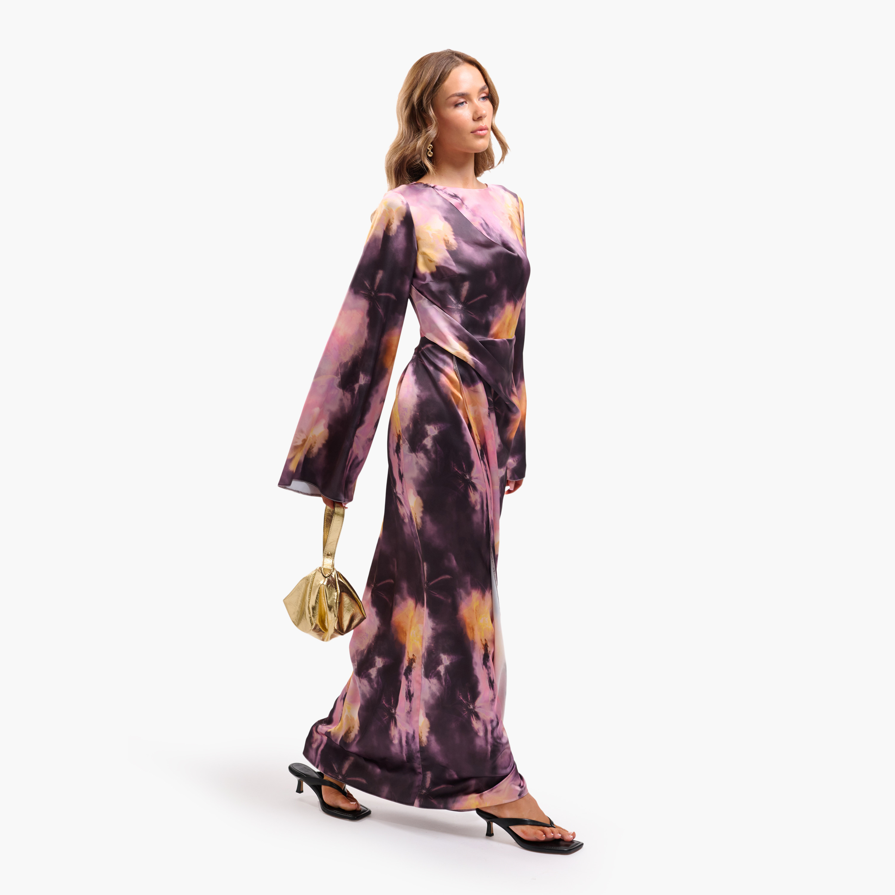 FAIA Multicolour Tie-Dye Flared Sleeves Wrap Women's Maxi Dress-women-clothing-dresses-image-2