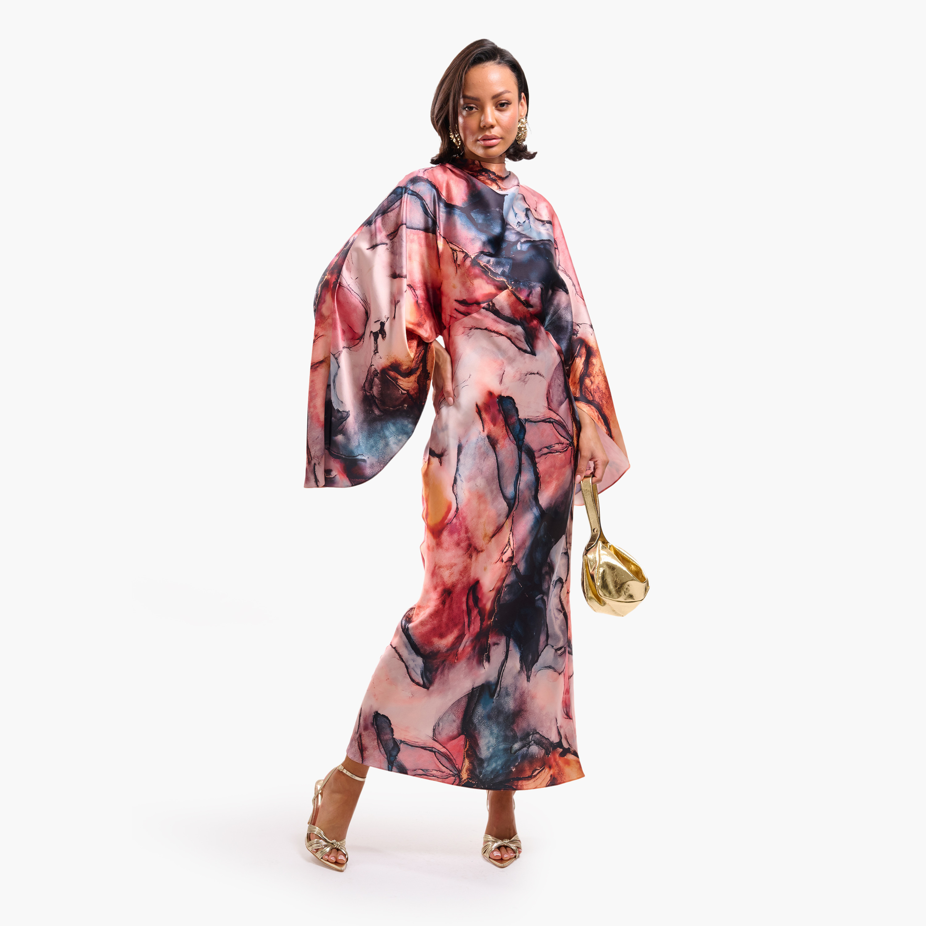 فستان سهرة ماكسي نسائي مستقيم بياقة عالية وأكمام خفاش وطبعة رخامية من فايا-women-clothing-dresses-image-1