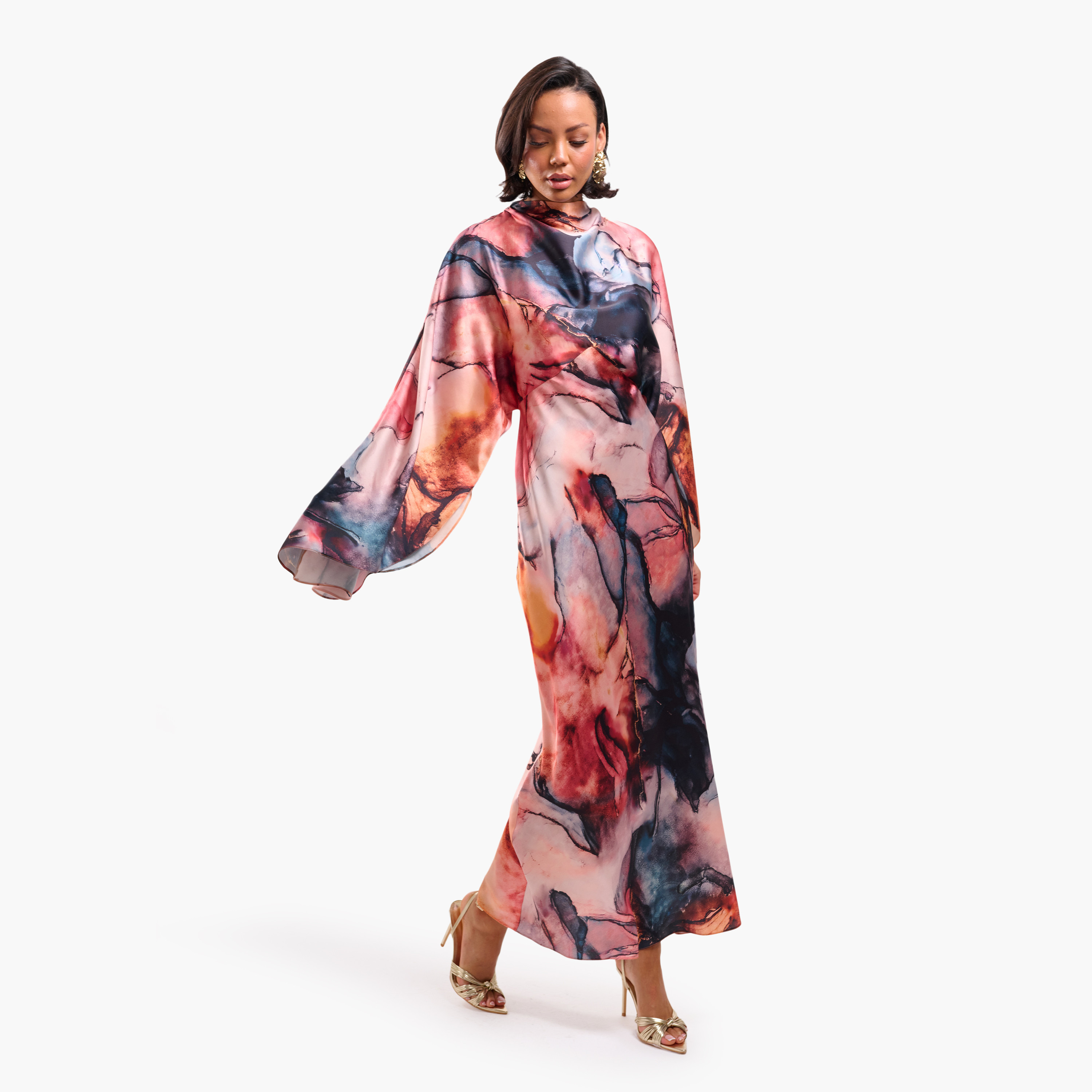 فستان سهرة ماكسي نسائي مستقيم بياقة عالية وأكمام خفاش وطبعة رخامية من فايا-women-clothing-dresses-image-2