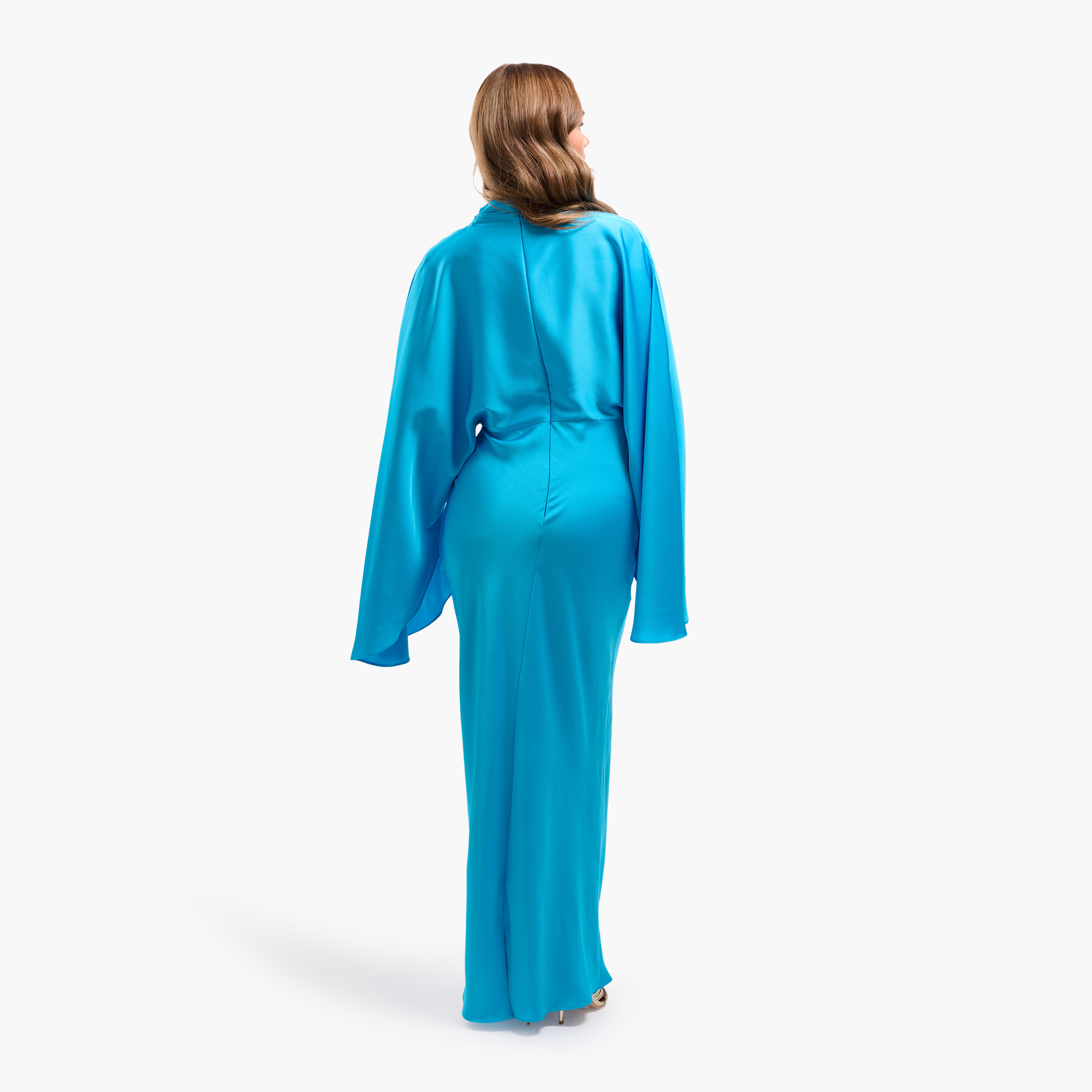 فستان سهرة ماكسي نسائي مستقيم بياقة عالية وأكمام خفاش - أزرق سماوي من فايا-women-clothing-dresses-image-4