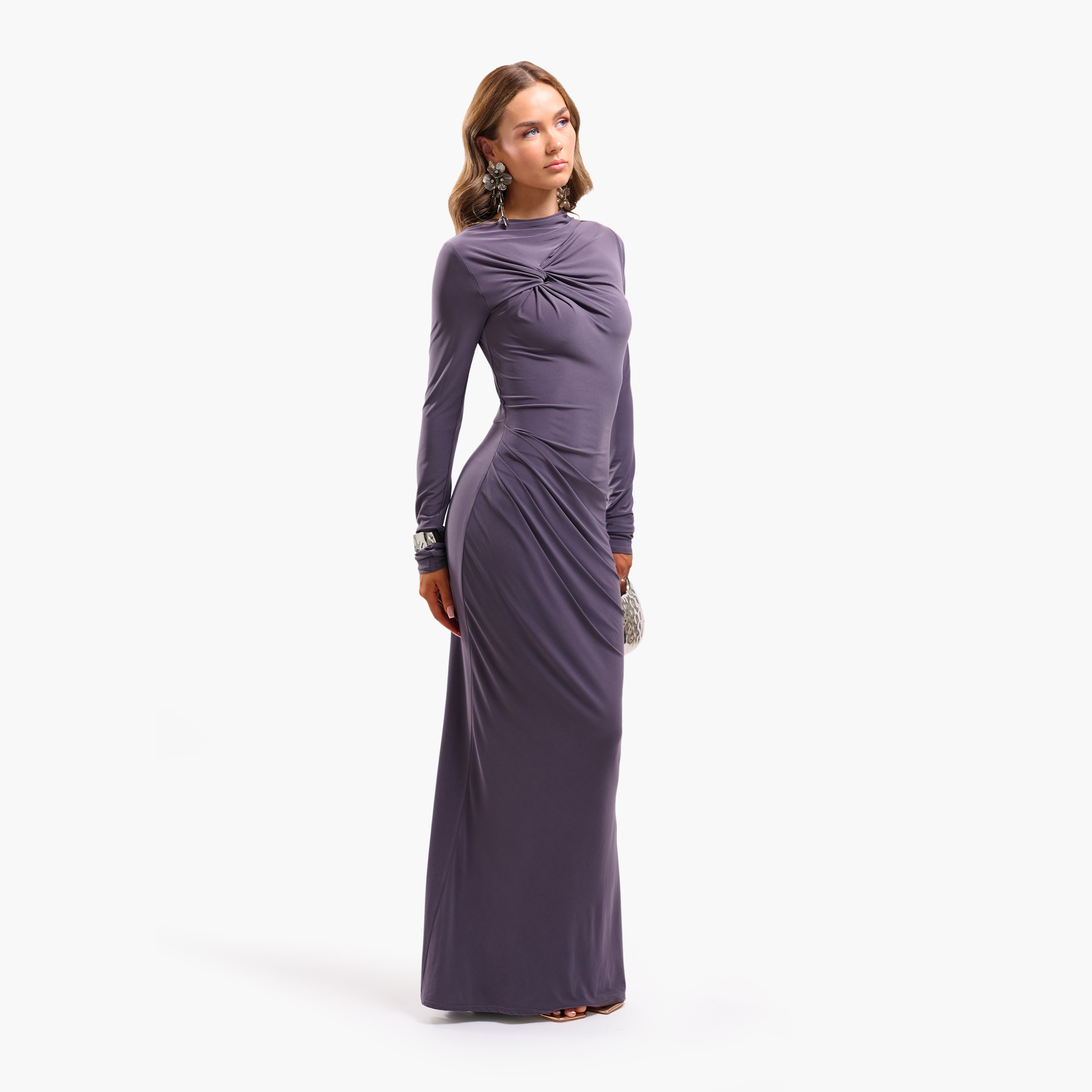 FAIA Draped Mock Neck Column Women's Evening Maxi Dress-women-clothing-dresses-image-3