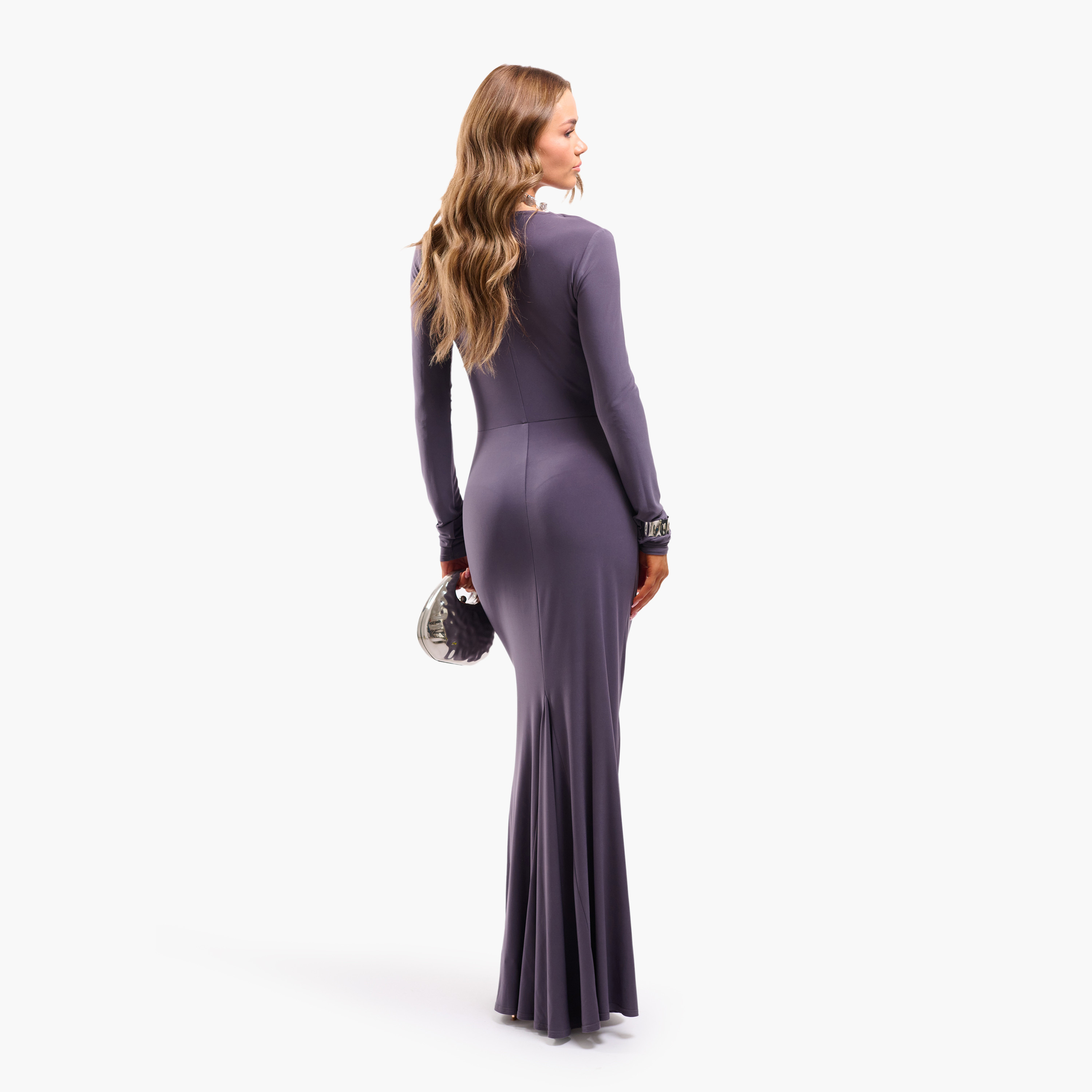 FAIA Draped Mock Neck Column Women's Evening Maxi Dress-women-clothing-dresses-image-4