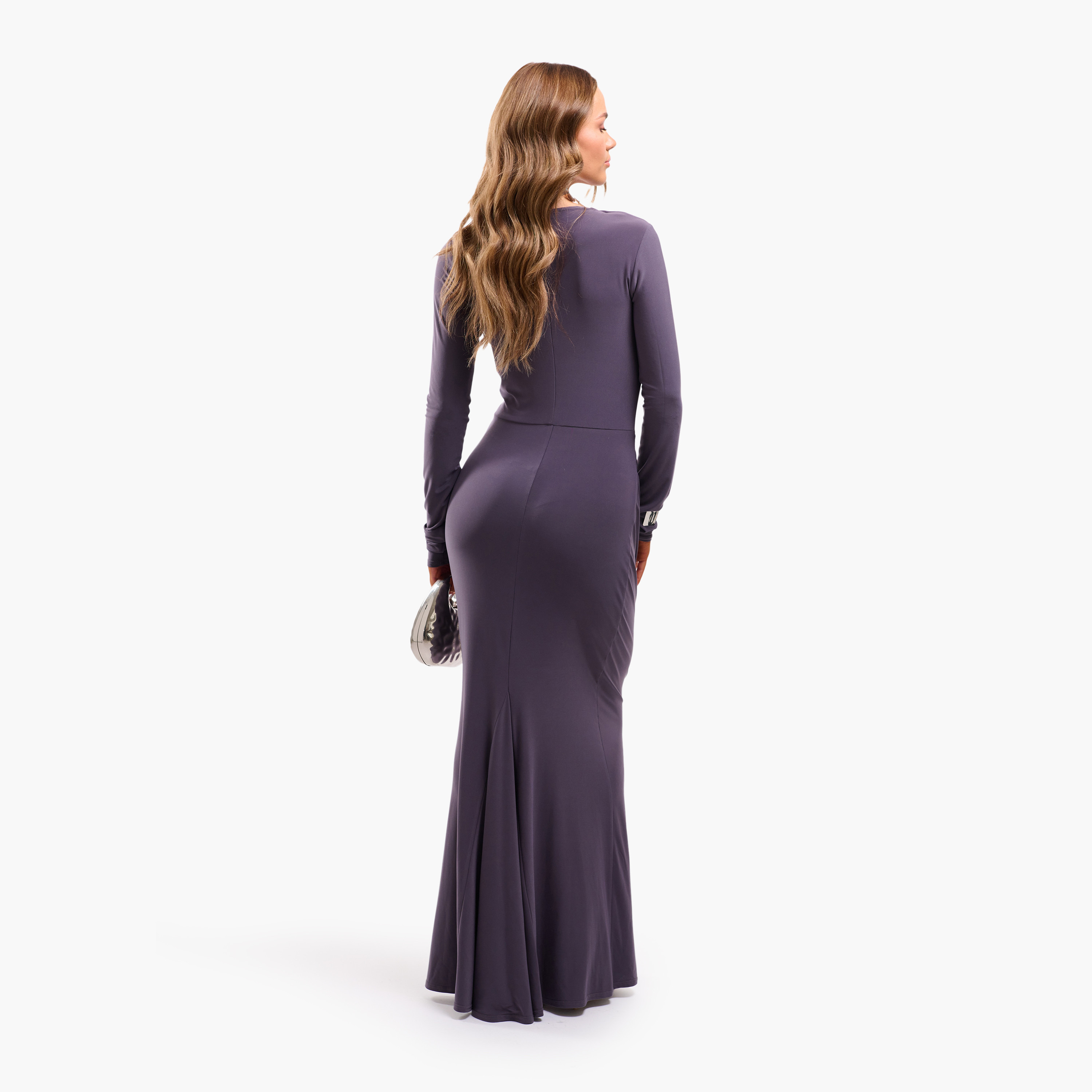 FAIA Draped Mock Neck Column Women's Evening Maxi Dress-women-clothing-dresses-image-5