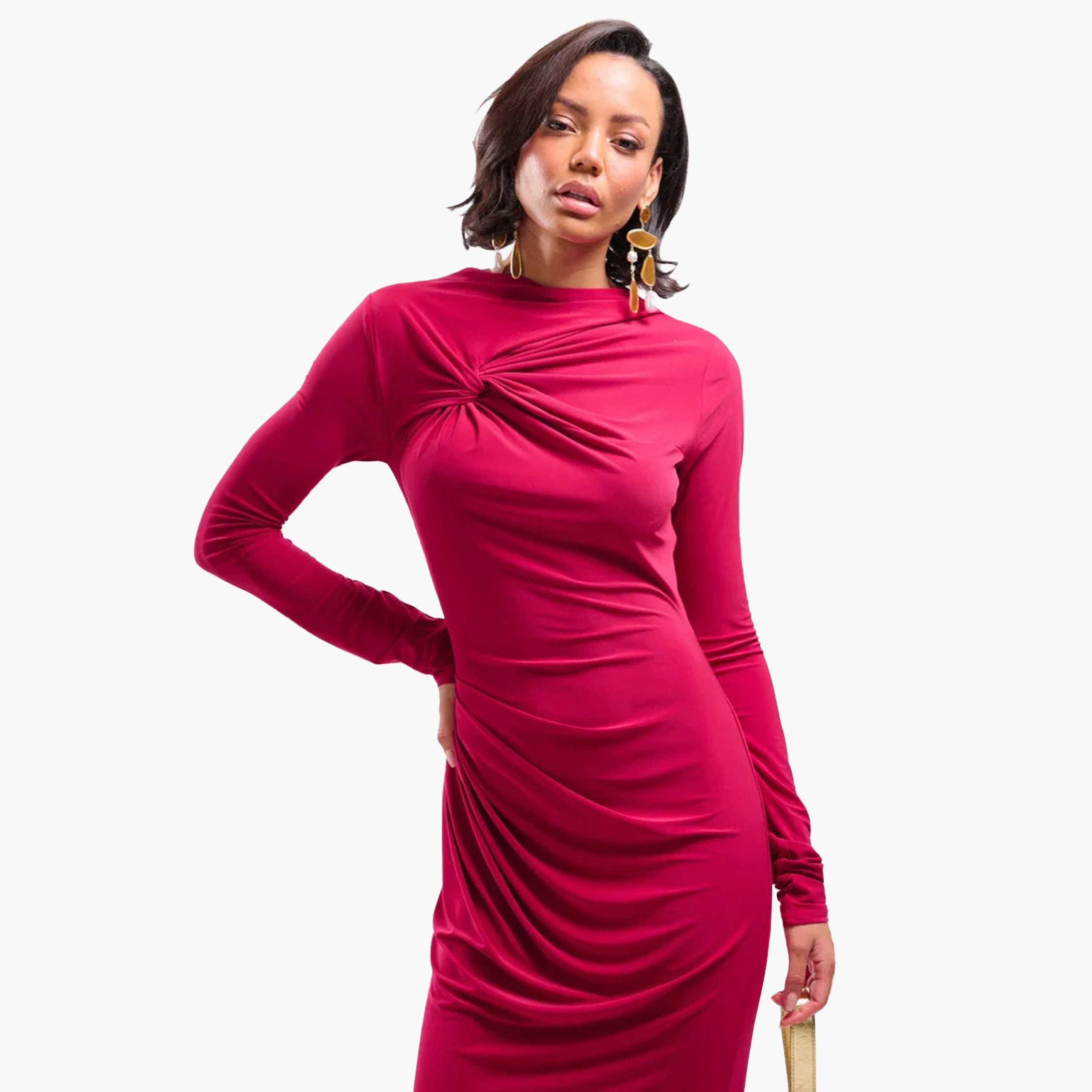 FAIA Draped Mock Neck Column Women's Evening Maxi Dress-women-clothing-dresses-image-11