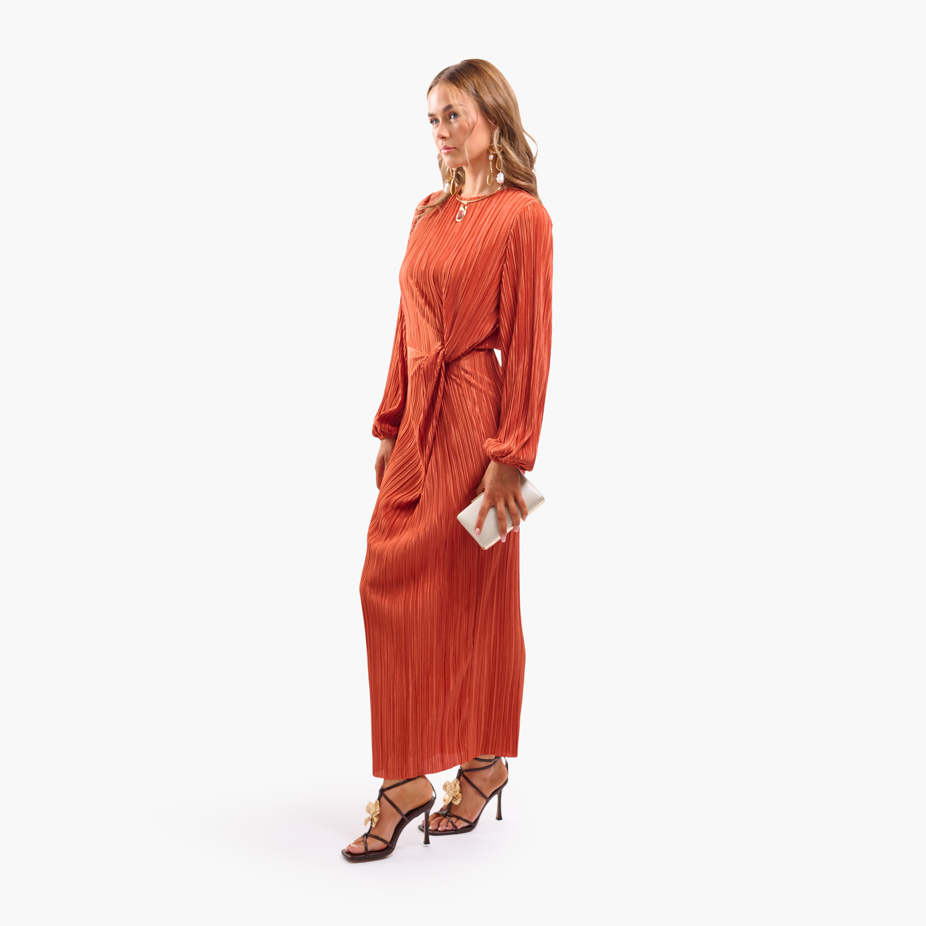 فستان سهرة ميدي نسائي مستقيم بأكمام "بيشوب" مكسرة من فايا-women-clothing-dresses-image-8