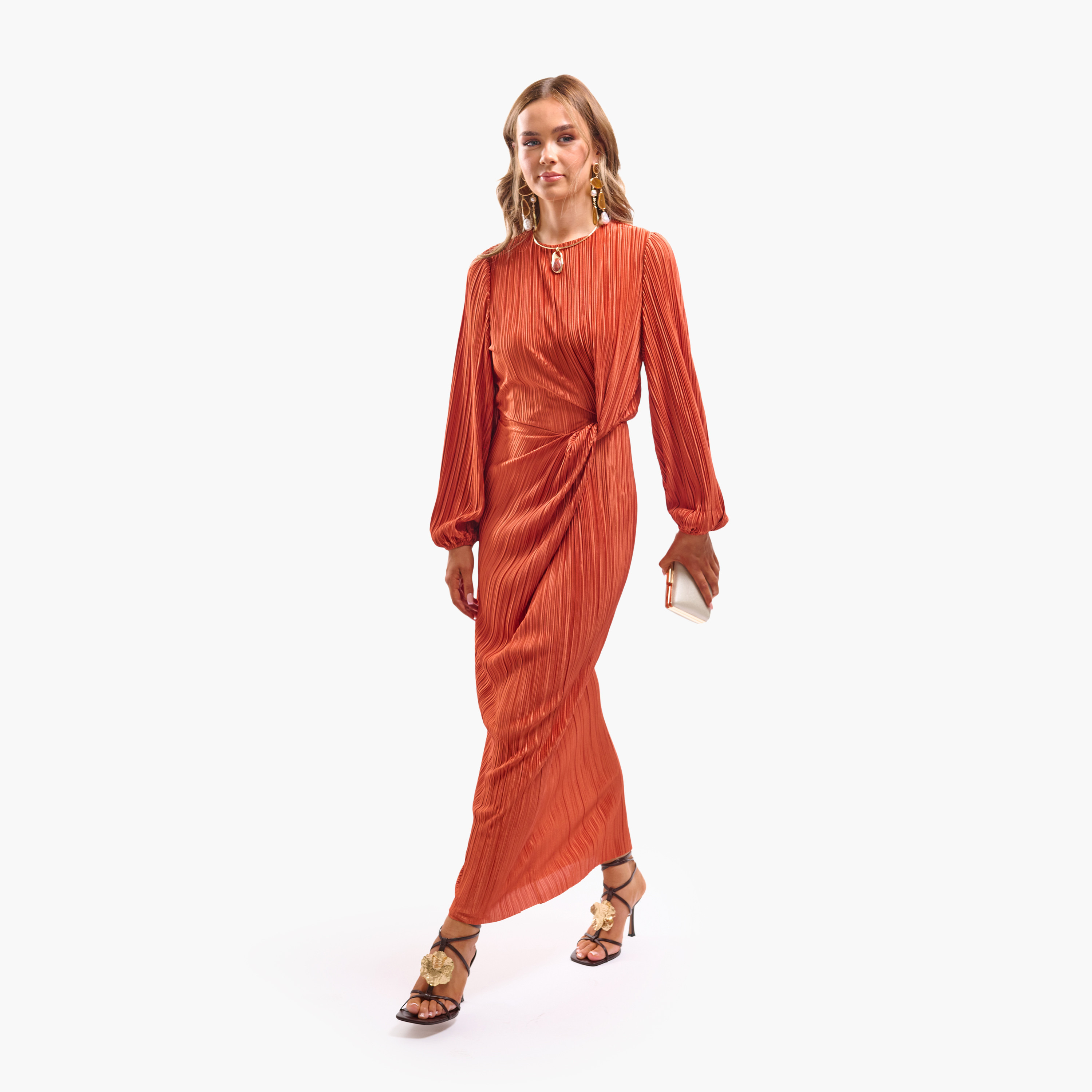 فستان سهرة ميدي نسائي مستقيم بأكمام "بيشوب" مكسرة من فايا-women-clothing-dresses-image-9