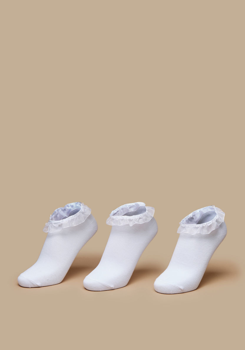 Juniors Textured Ankle Length Socks with Frill Hem - Set of 3-Girl%27s Socks & Tights-image-0