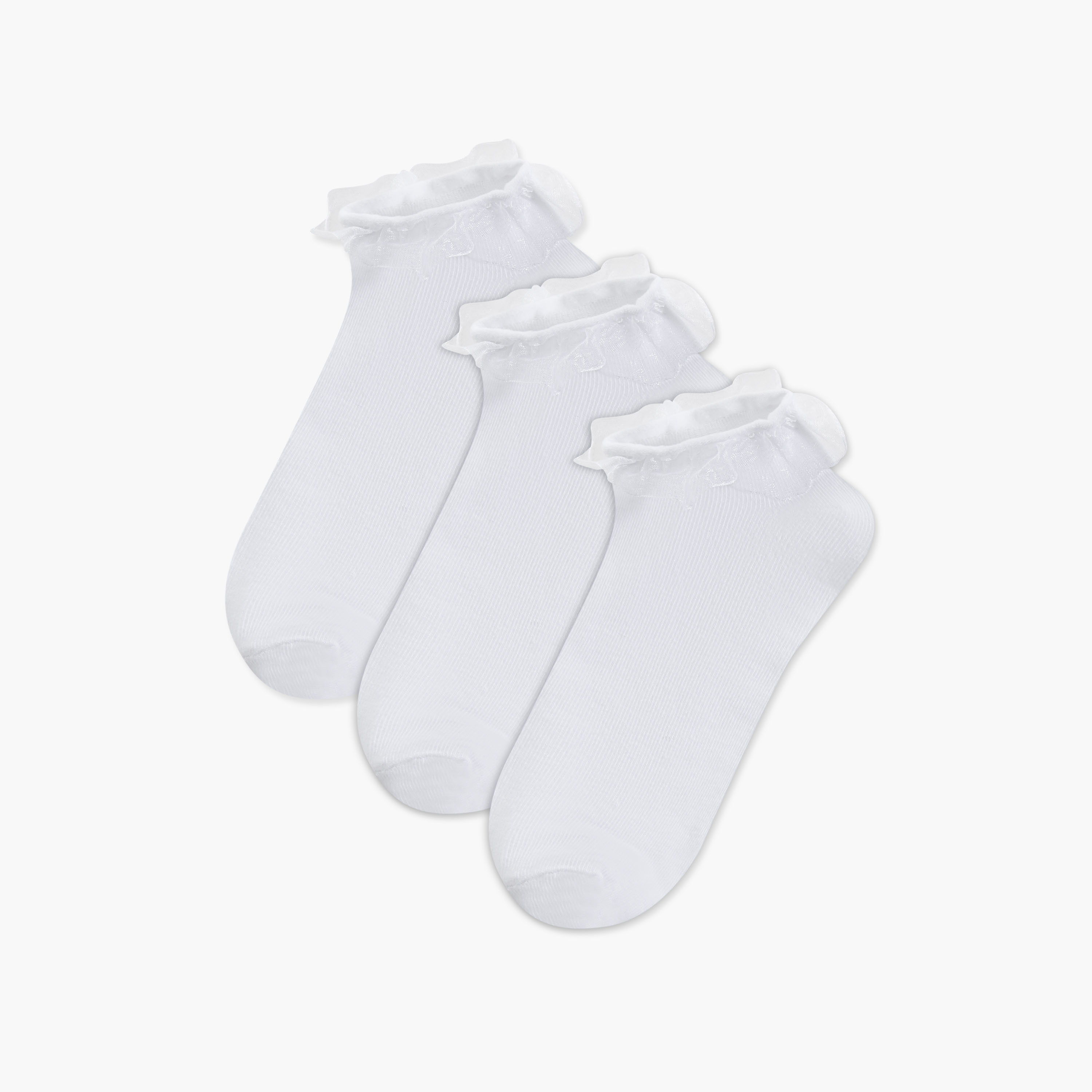 جوارب سادة طول الكاحل بكشكش من جونيورز - طقم من 3 أزواج-girls-accessories-socks-image-1
