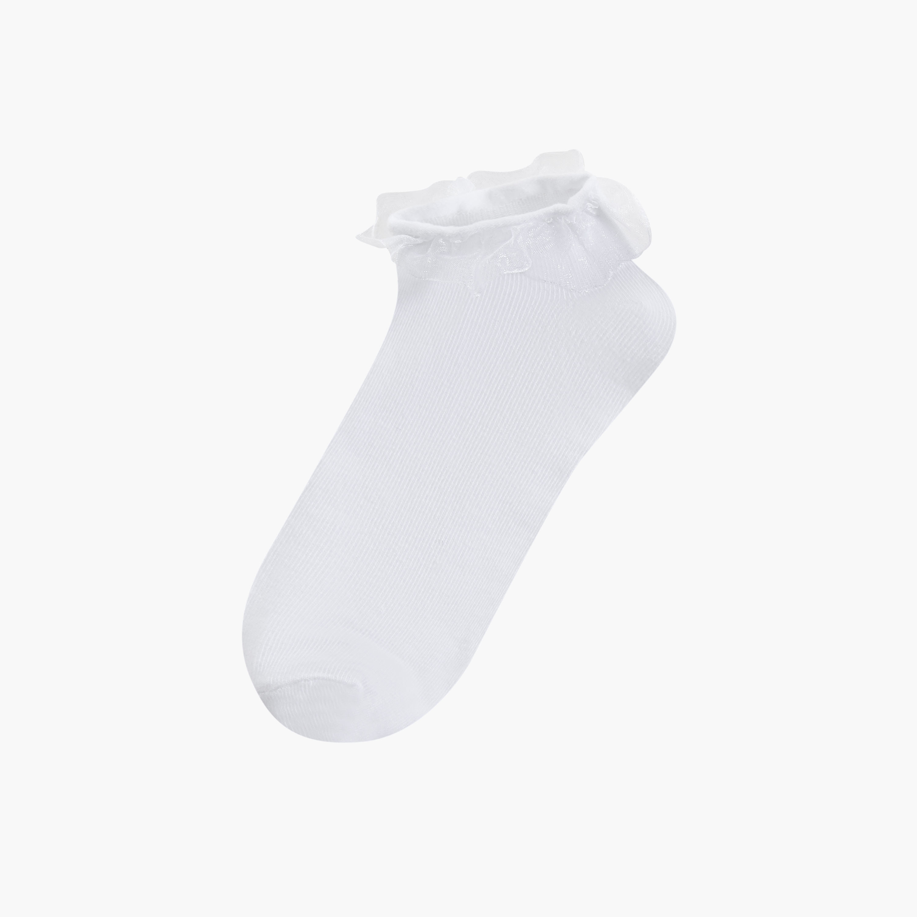 جوارب سادة طول الكاحل بكشكش من جونيورز - طقم من 3 أزواج-girls-accessories-socks-image-2