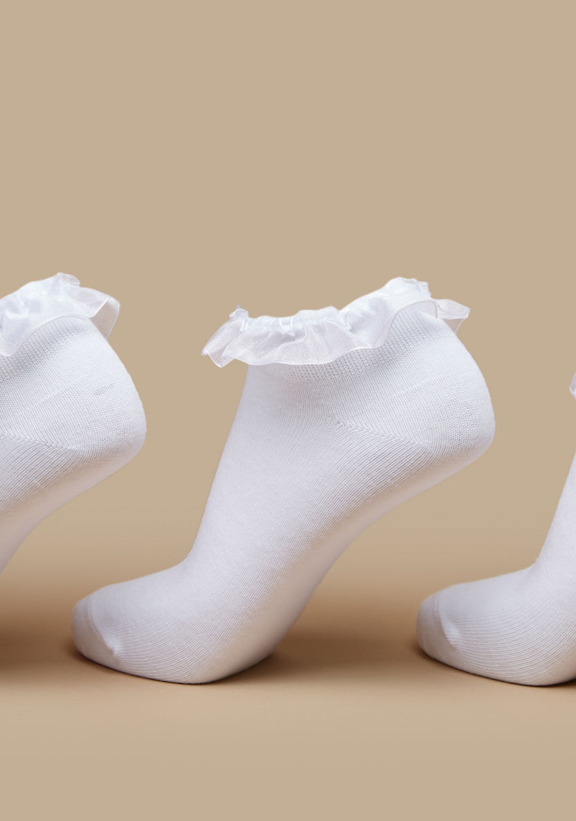 Juniors Textured Ankle Length Socks with Frill Hem - Set of 3-Girl%27s Socks & Tights-image-2