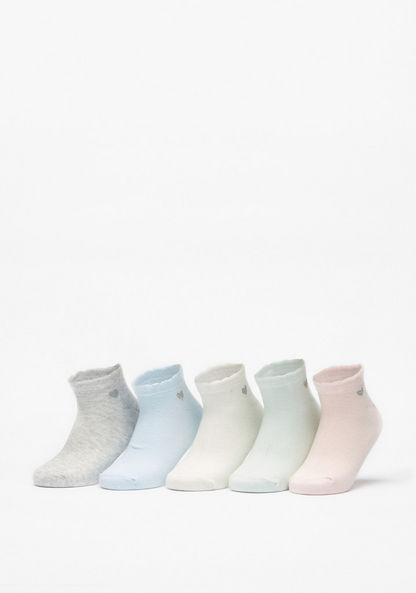 Solid Crew Length Socks with Scalloped Hem and Glitter Detail - Set of 5