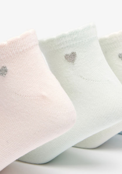 Solid Crew Length Socks with Scalloped Hem and Glitter Detail - Set of 5