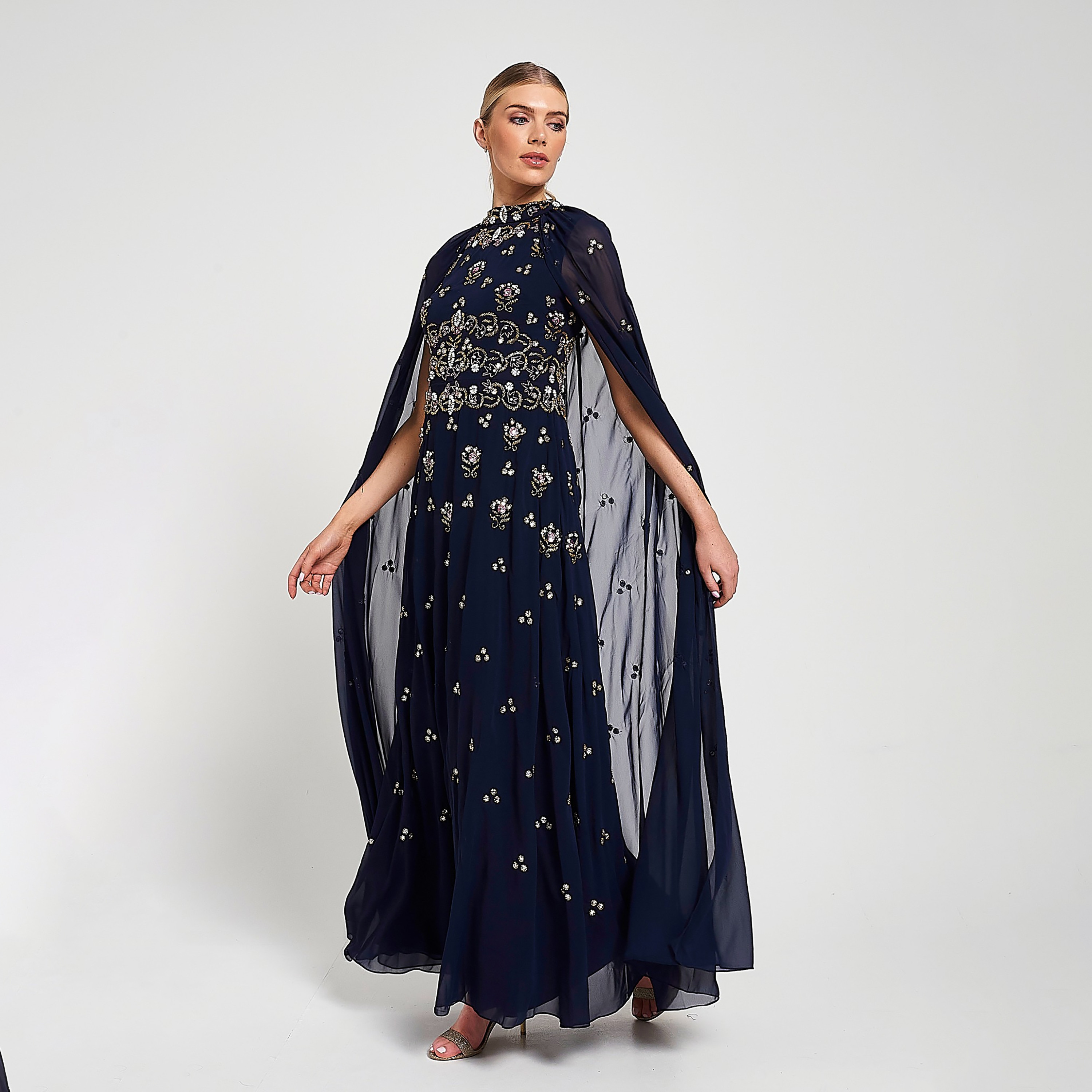فستان سهرة Frock and Frill باللون الأزرق الداكن مزين بالخرز والأحجار-women-clothing-dresses-image-1