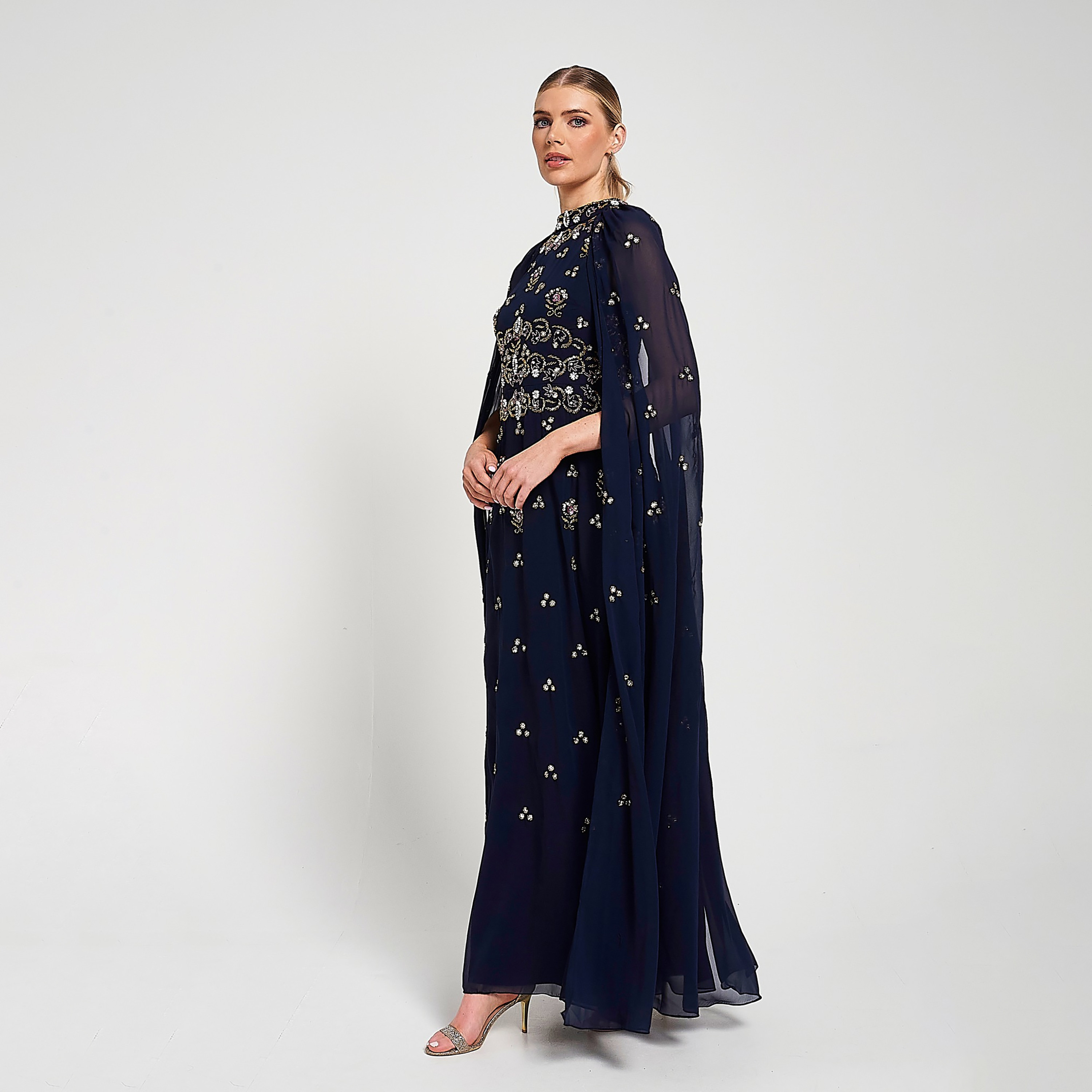 فستان سهرة Frock and Frill باللون الأزرق الداكن مزين بالخرز والأحجار-women-clothing-dresses-image-2
