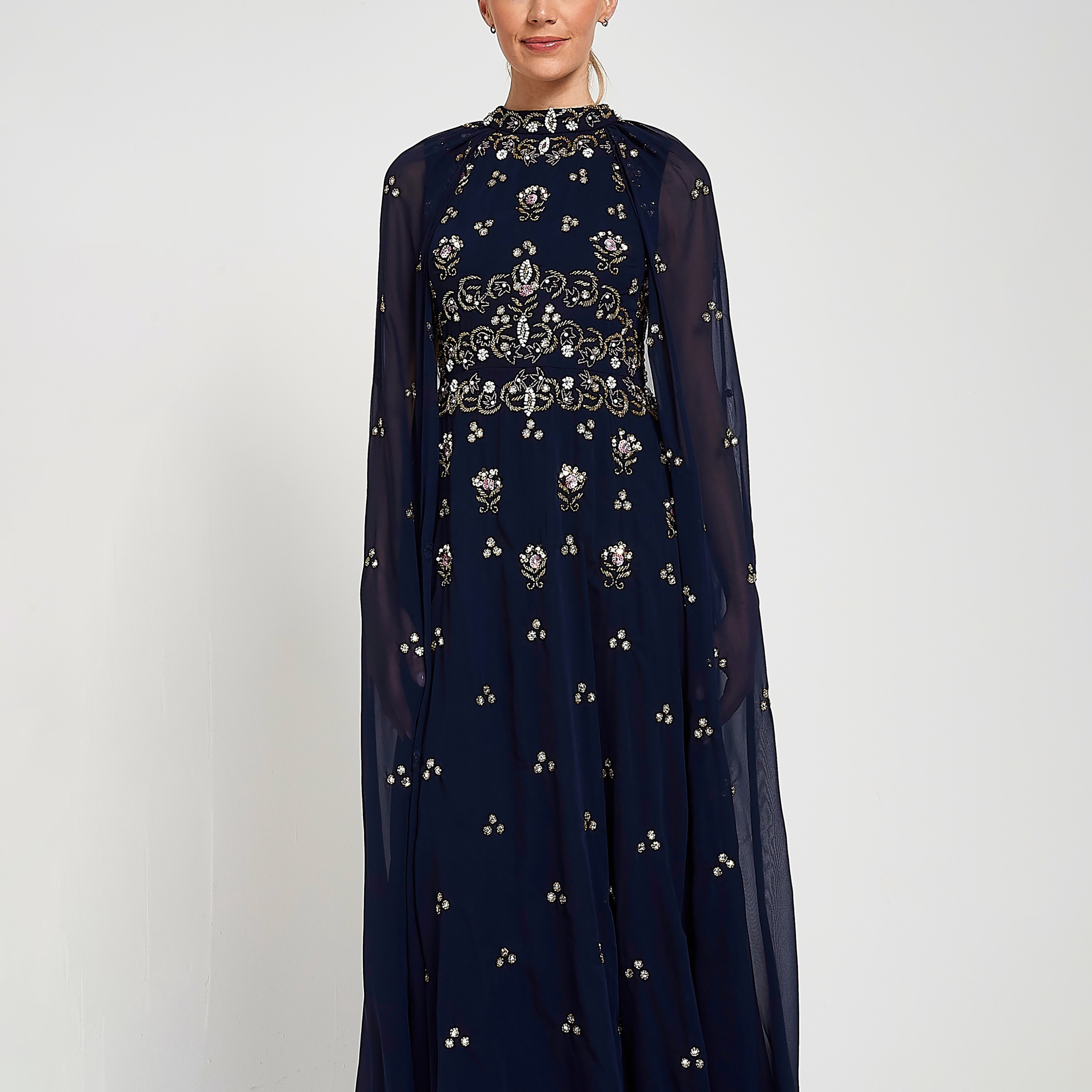 فستان سهرة Frock and Frill باللون الأزرق الداكن مزين بالخرز والأحجار-women-clothing-dresses-image-6