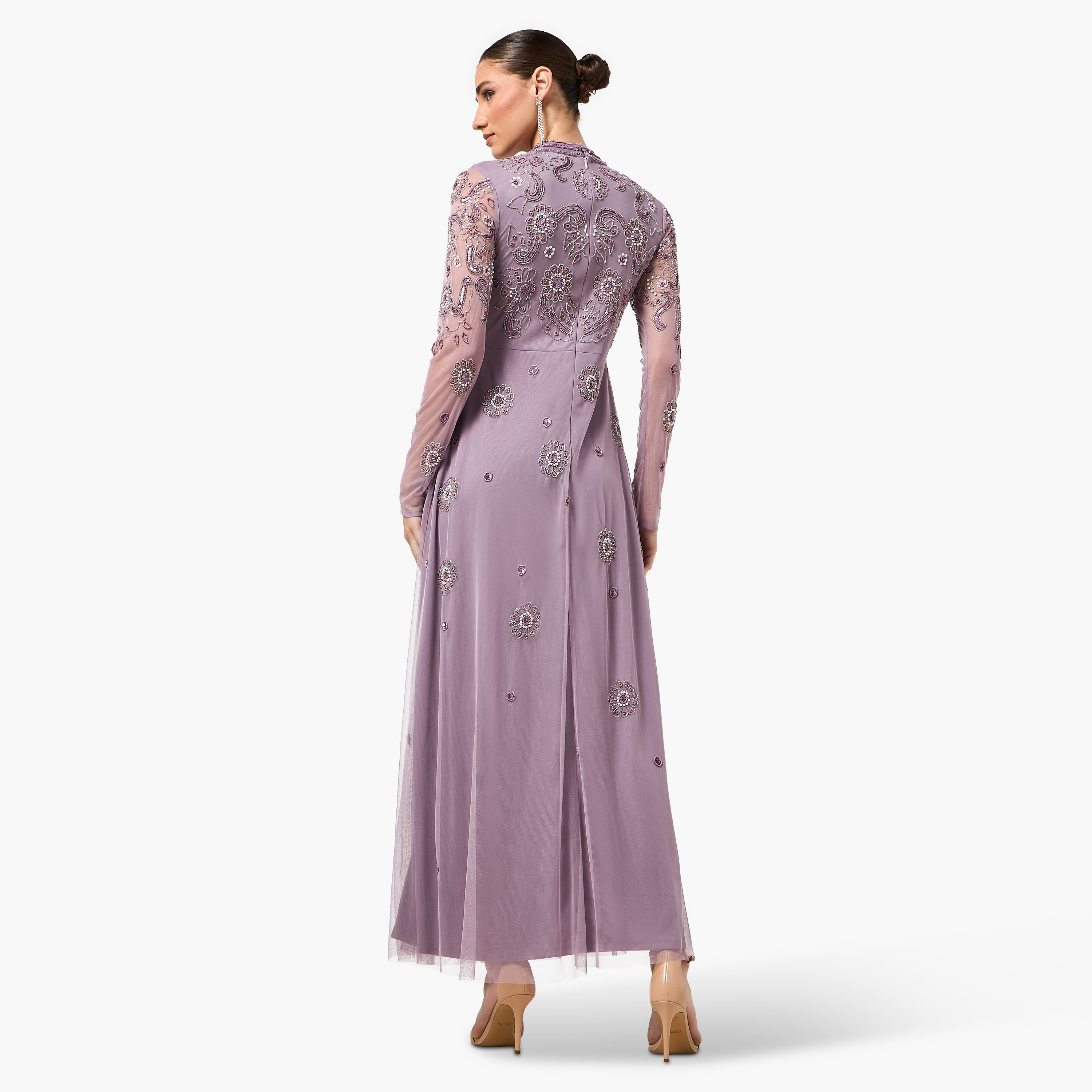 Frock and Frill Lavender Beaded Mock Neck Slit Women's Evening Maxi Dress-women-clothing-dresses-image-3