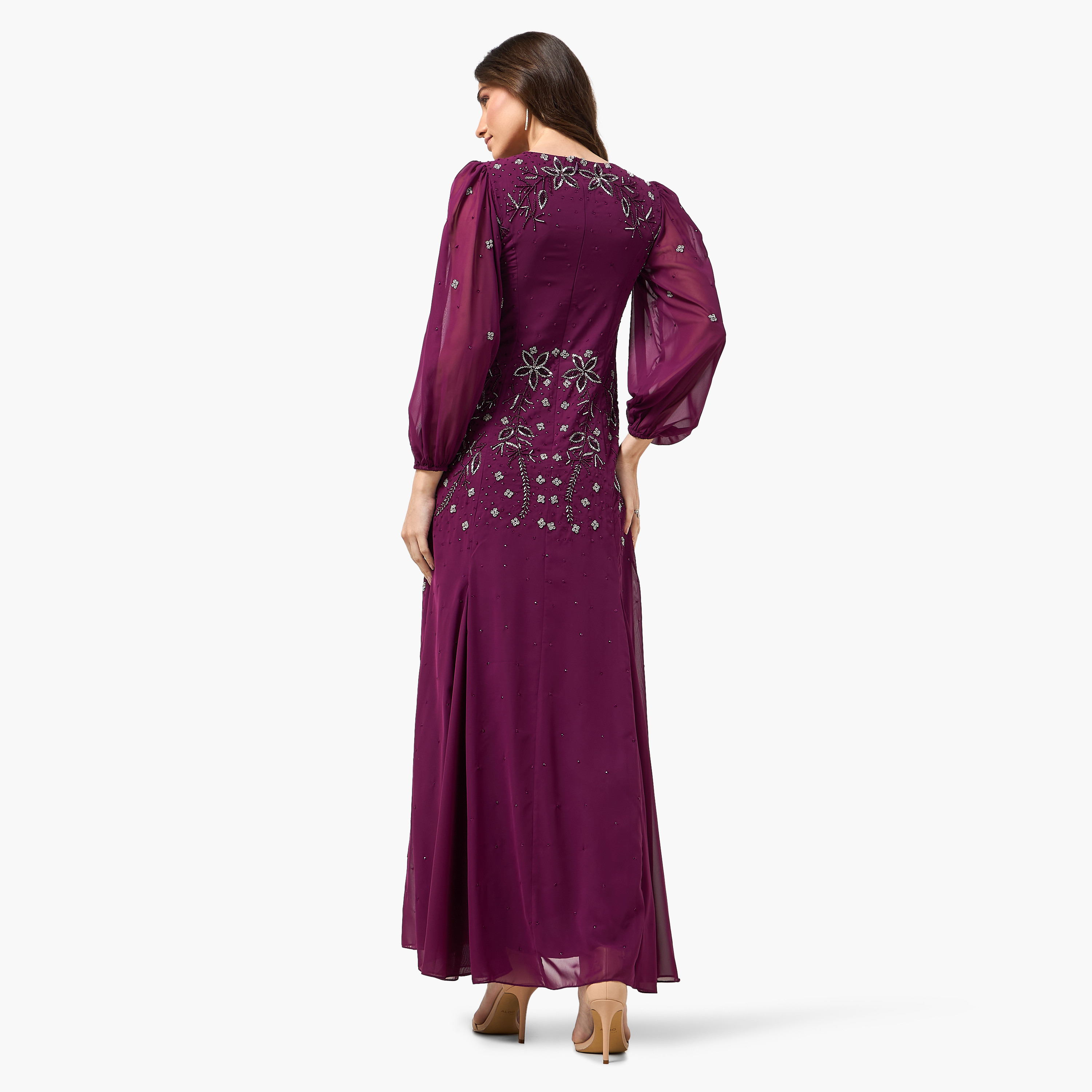 فستان سهرة ماكسي بأكمام "بيشوب" وتطريز زهور وخرز لون أرجواني من فروك آند فريل-women-clothing-dresses-image-4