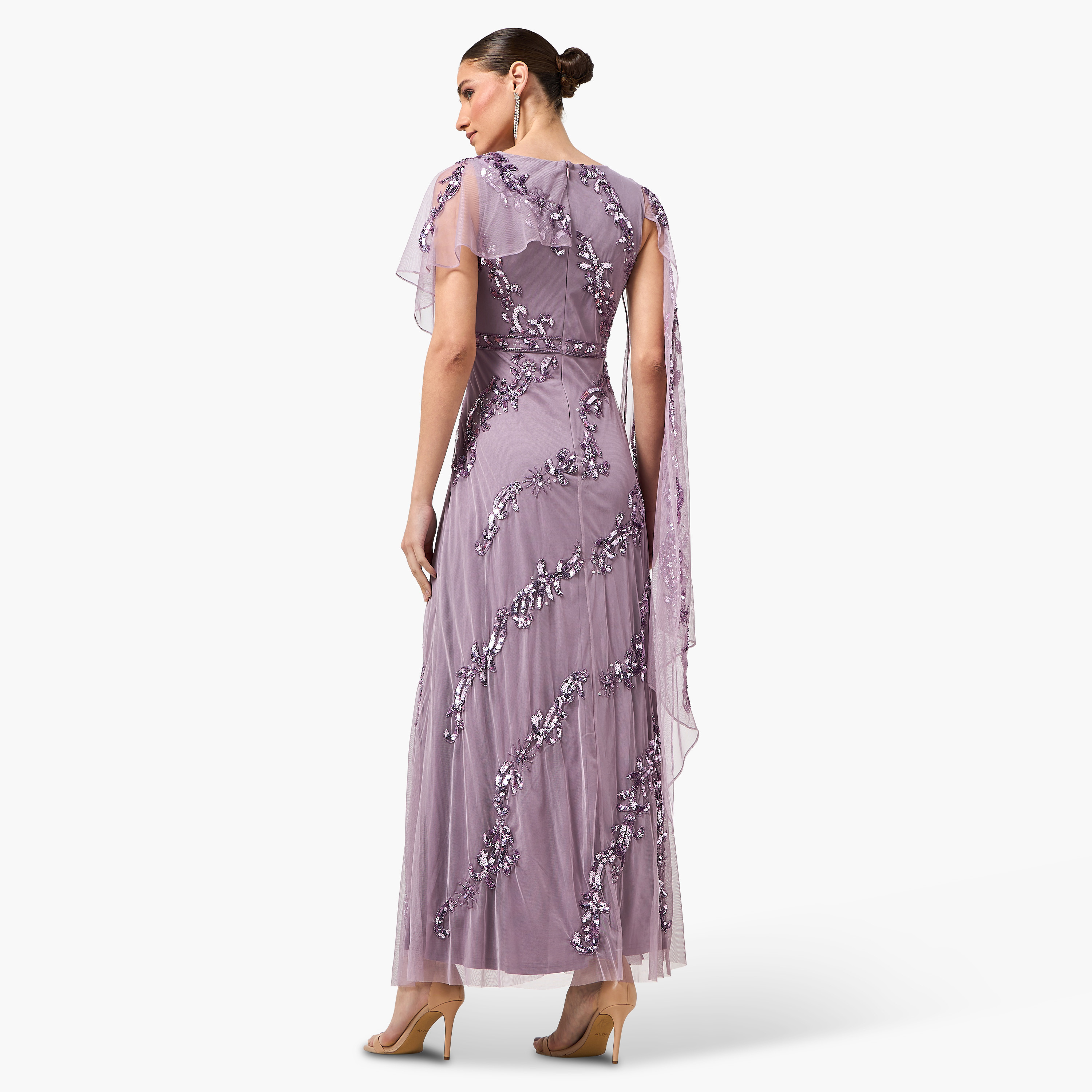 Frock and Frill Purple Sequined & Beaded Round Neck Cape Sleeve Women's Evening Maxi Dress-women-clothing-dresses-image-4