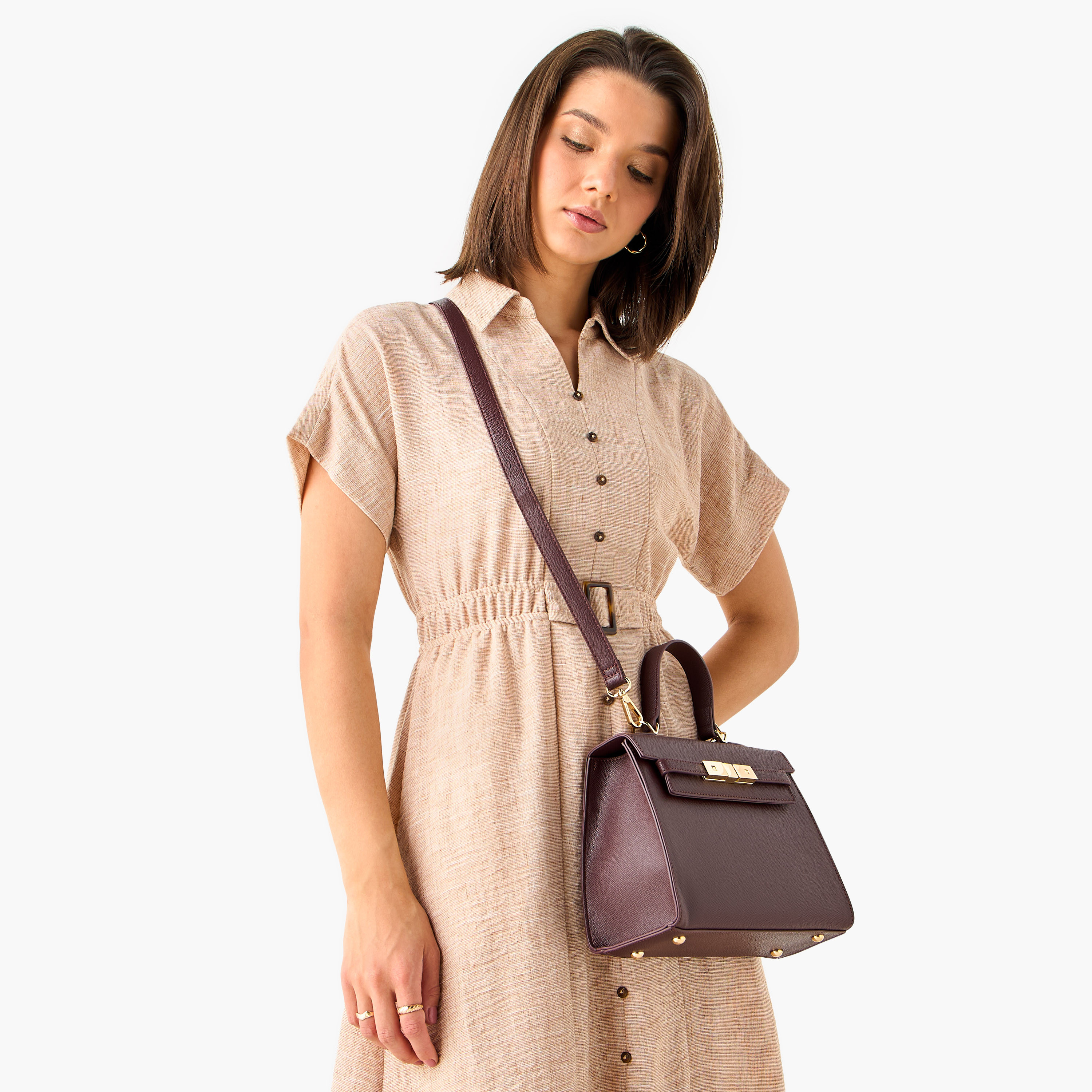 Flora Bella Textured Satchel Bag with Detachable Strap and Flap Closure-women-bagsandwallets-handbags-image-2