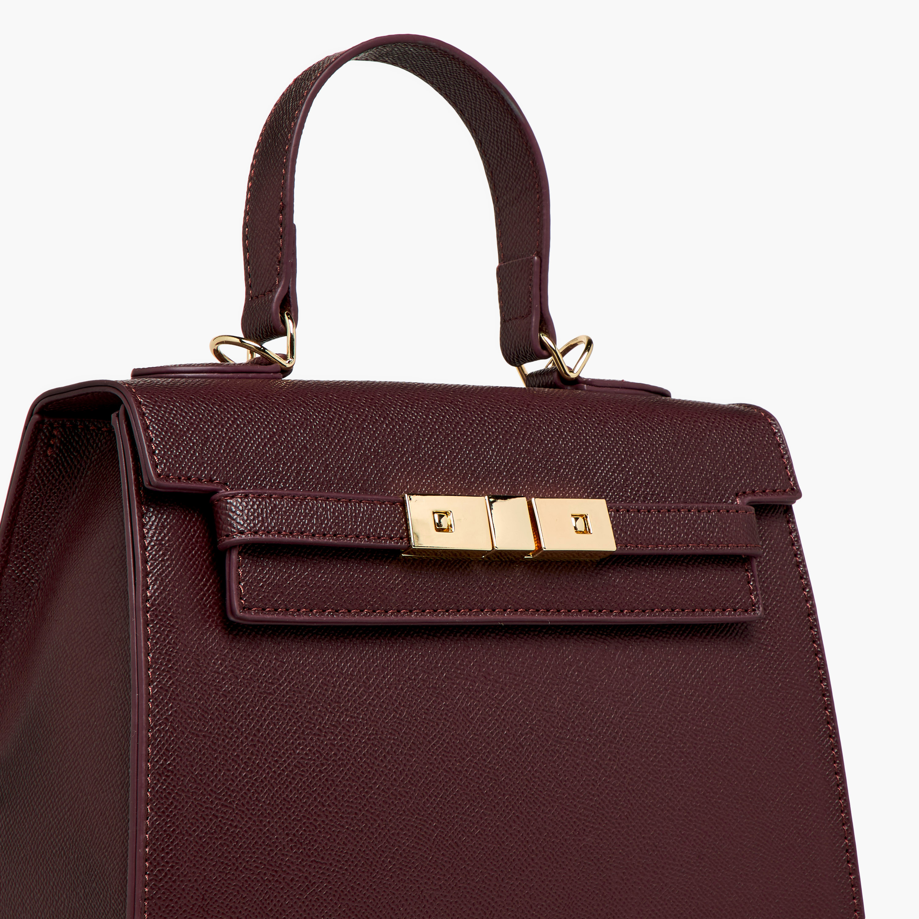 Flora Bella Textured Satchel Bag with Detachable Strap and Flap Closure-women-bagsandwallets-handbags-image-5