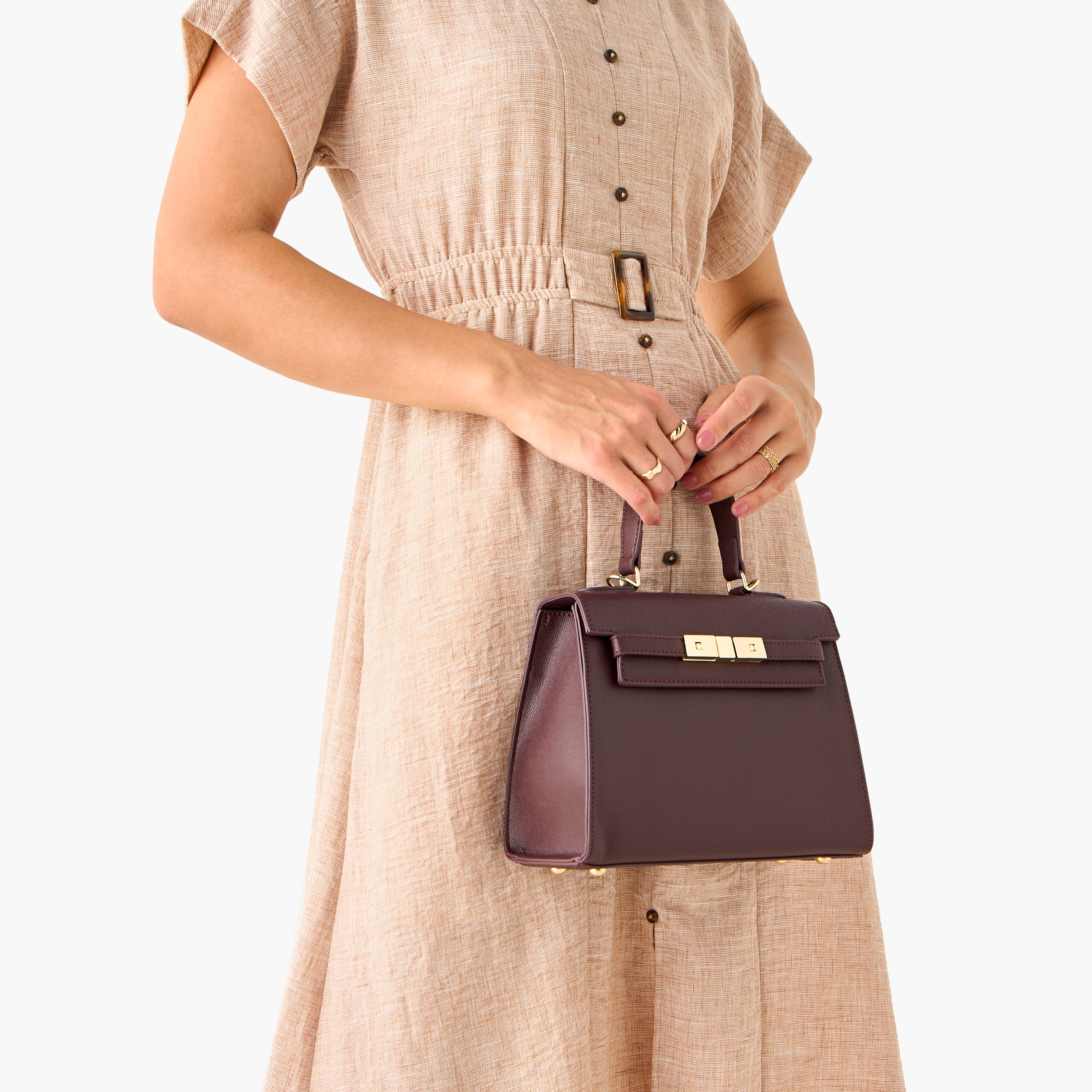 Flora Bella Textured Satchel Bag with Detachable Strap and Flap Closure-women-bagsandwallets-handbags-image-8