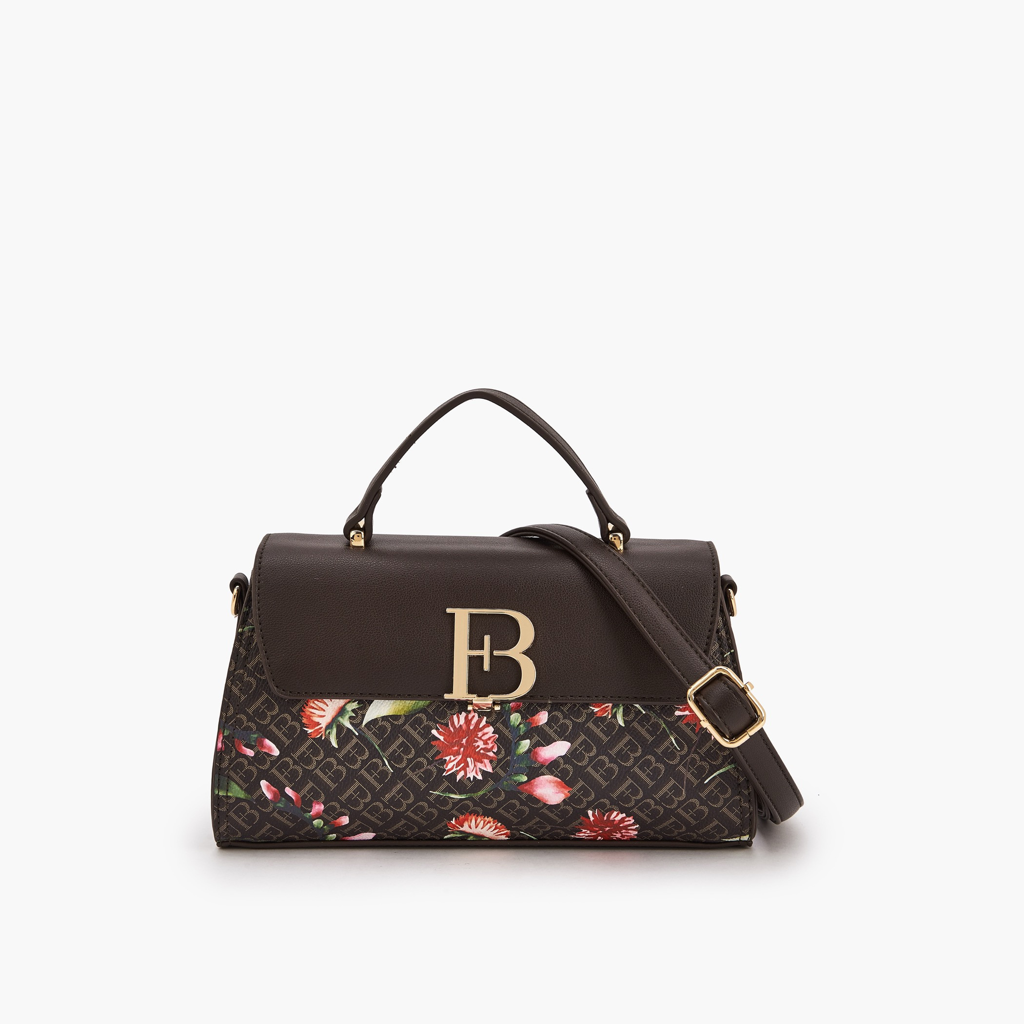Floral Bella Monogram Print Satchel Bag with Detachable Strap-women-bagsandwallets-handbags-image-1