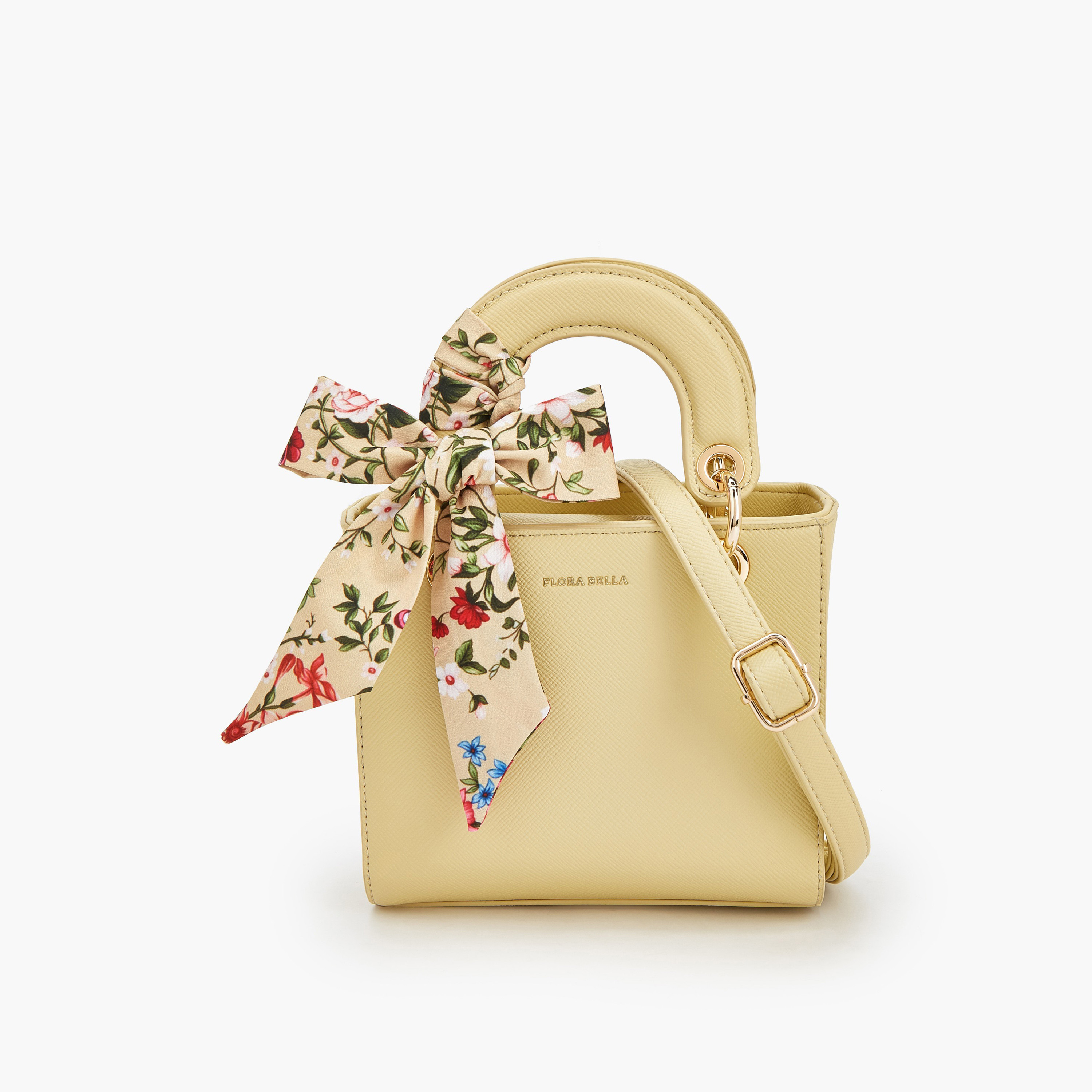 Flora Bella Textured Satchel Bag with Printed Scarf Accent-women-bagsandwallets-handbags-image-1