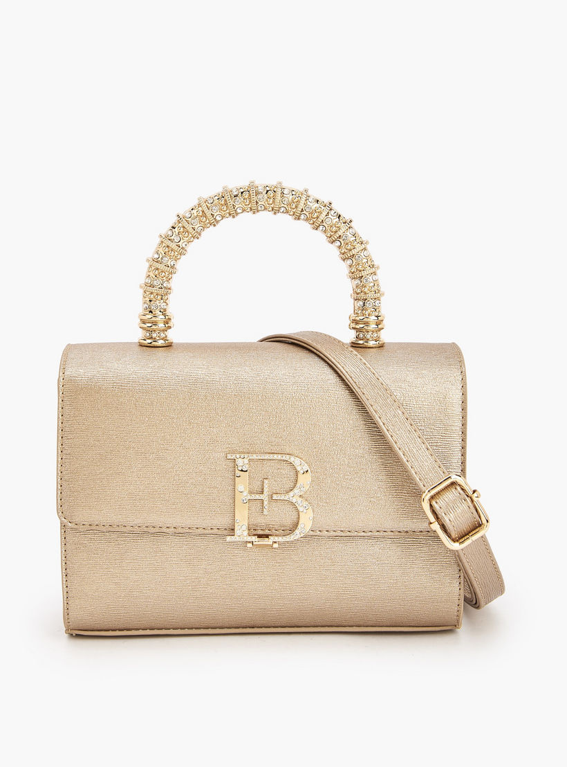 Floral Bella Logo Embellished Satchel Bag with Detachable Strap-women-bagsandwallets-handbags-image-1