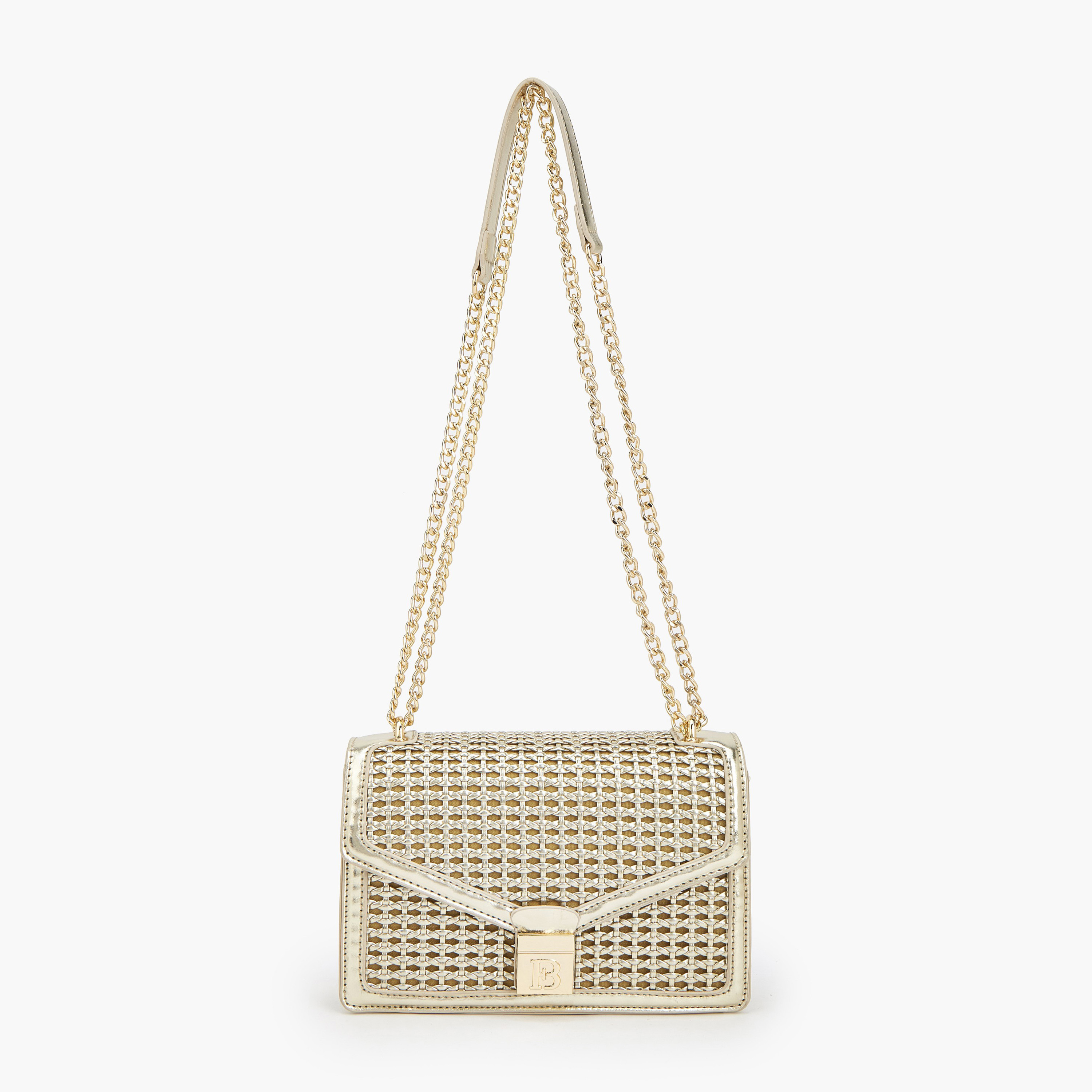 شنطة كروس بودي ميتاليك بارزة الملمس بحزام سلسلة من فلورا بيلا-women-bagsandwallets-handbags-image-1