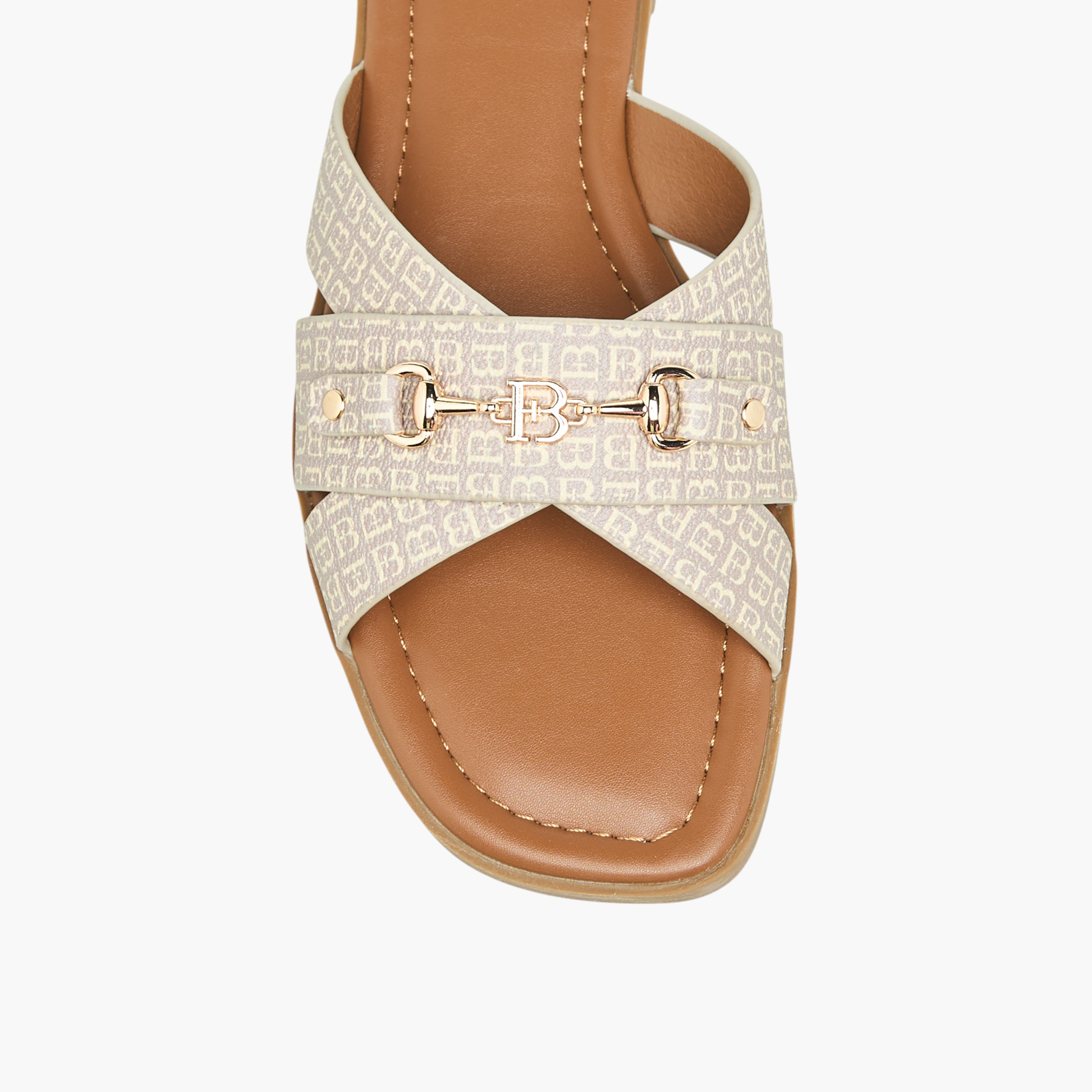 Flora Bella Monogram Print Slip-On Flat Sandals with Metal Accent-women-shoes-flats-sandals-image-4