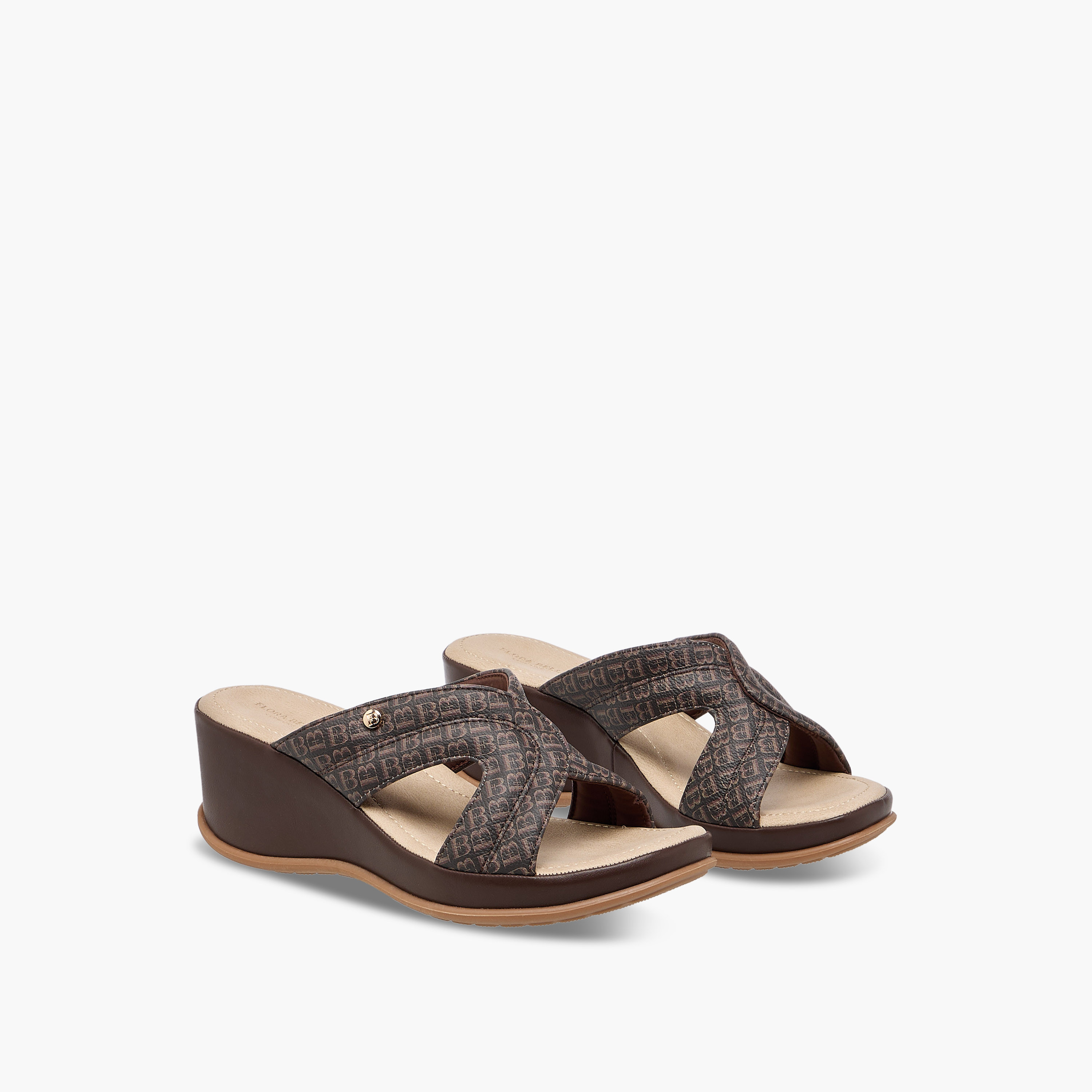 Flora Bella Monogram Print Slip-On Sandals with Wedge Heels-women-shoes-sandals-heeled-image-1
