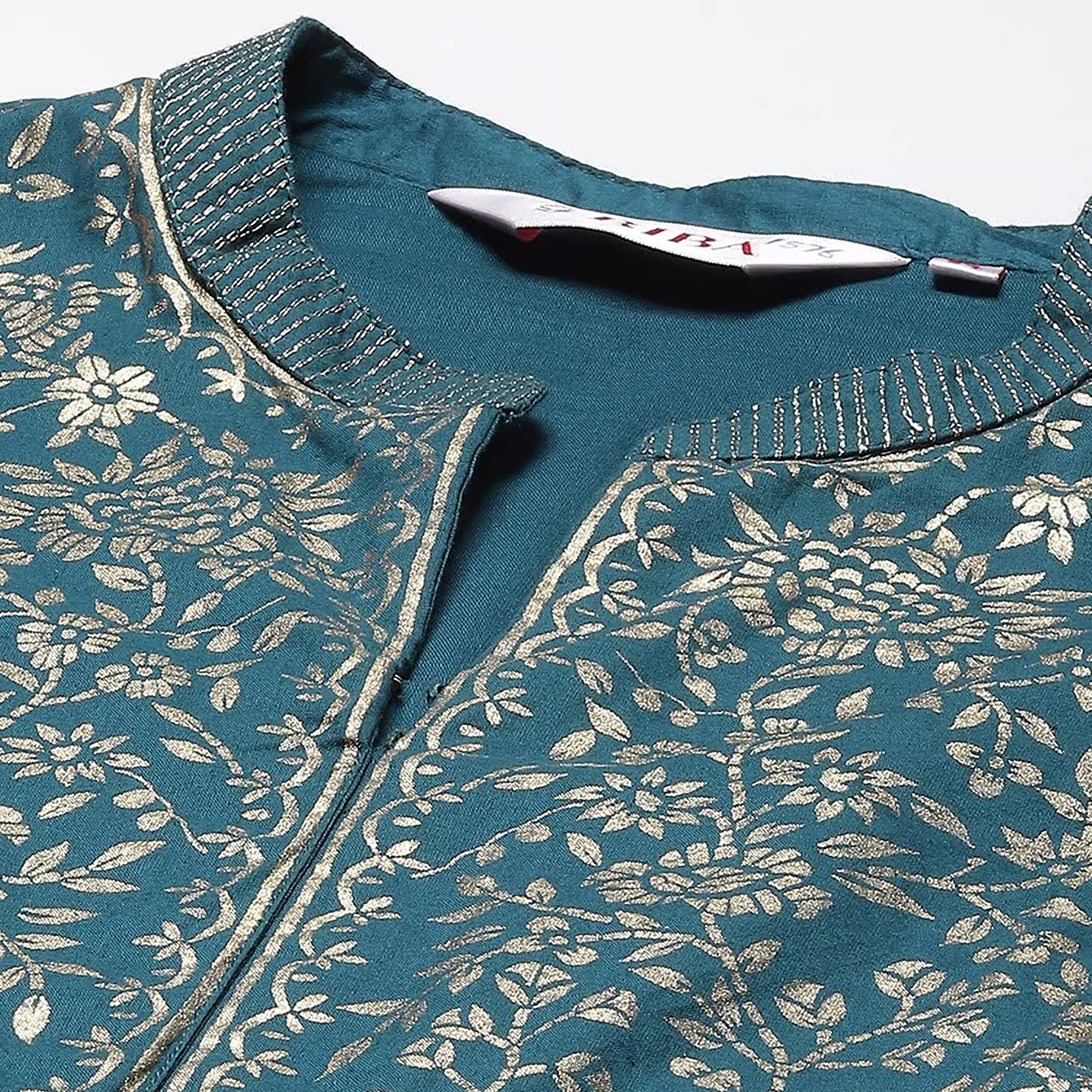 فستان قطني ماكسي واسع بياقة ماندارين مع طبعة فويل من بيبا-women-clothing-ethnicwear-dresses-image-9
