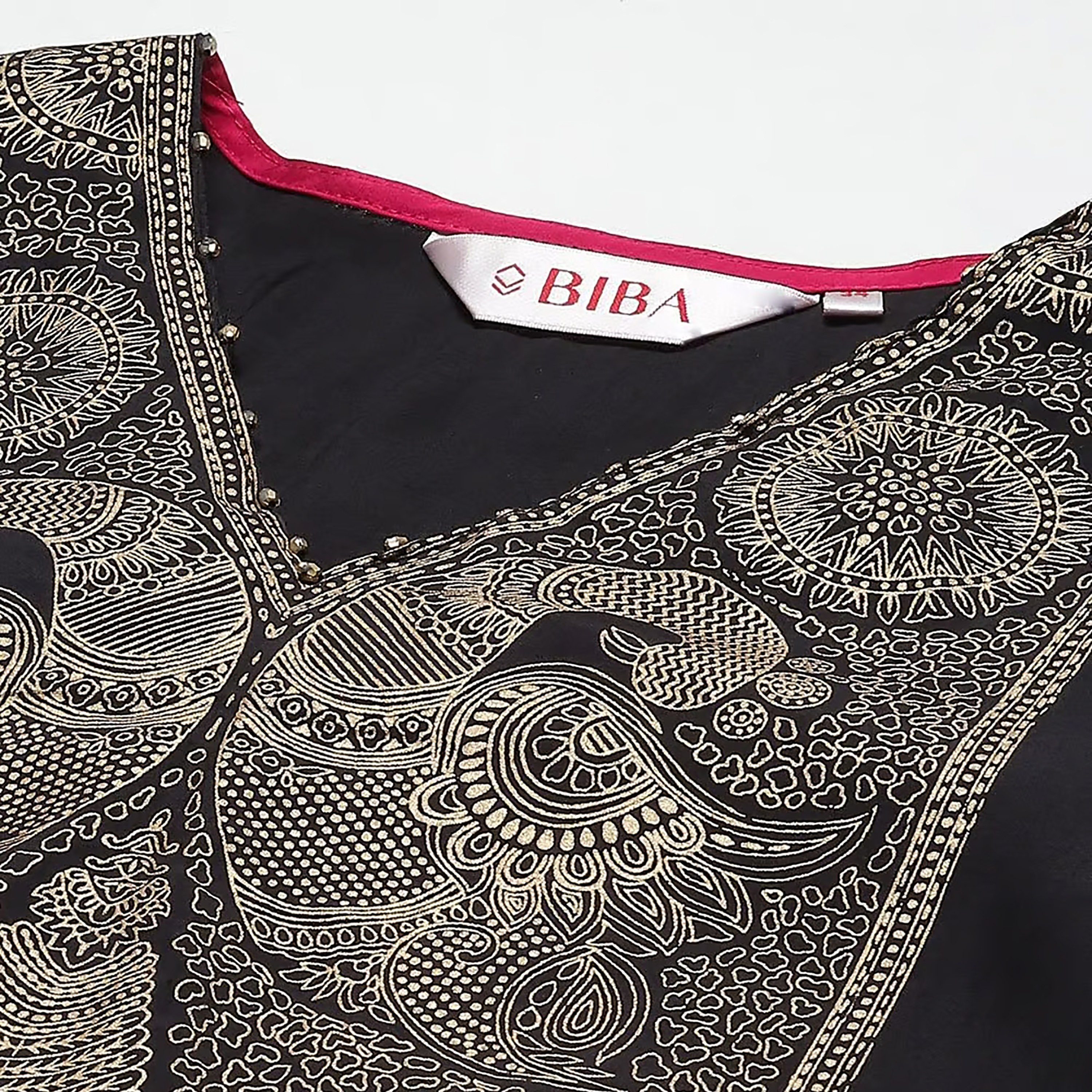 كورتا مستقيمة مطبوعة برقبة على شكل وى مع مزين بمطرز من بيبا-women-clothing-ethnicwear-kurtas-image-3