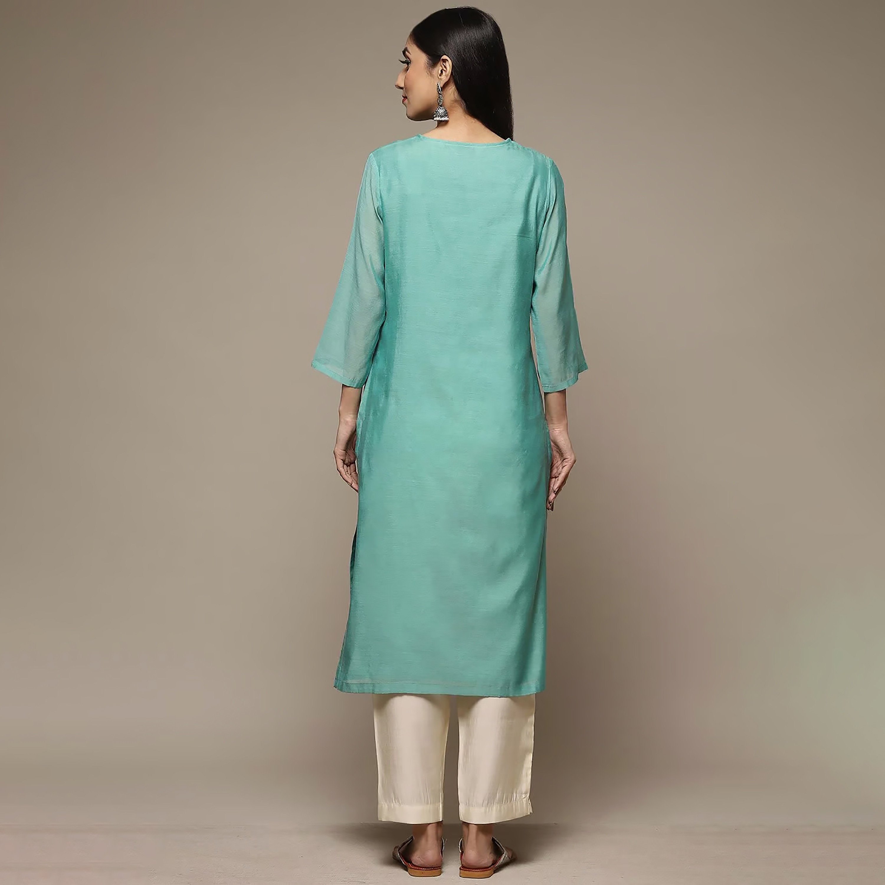 Biba Embroidered Round Neck Straight Kurta-women-clothing-ethnicwear-dresses-image-6