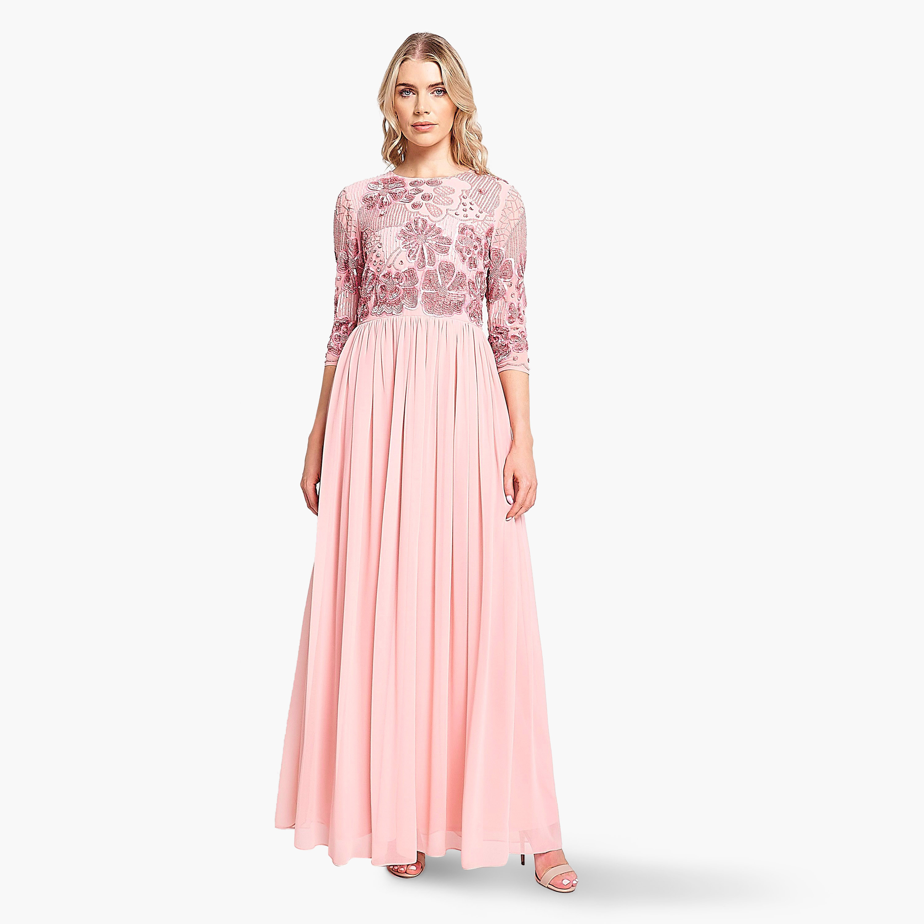 فستان سهرة نسائي مطوي مزين بالترتر الوردي والثنيات من فروك اند فريل-women-clothing-dresses-image-1