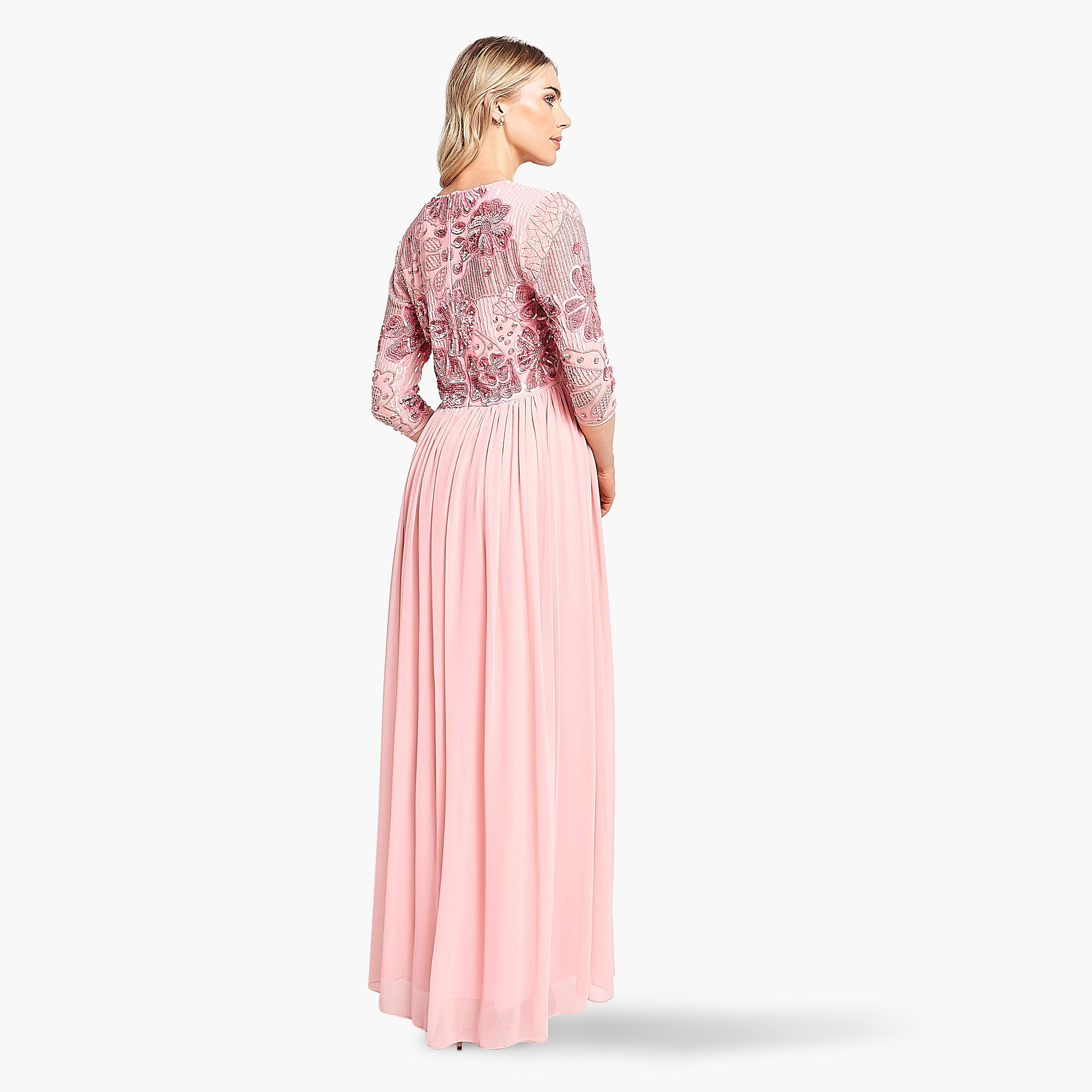 فستان سهرة نسائي مطوي مزين بالترتر الوردي والثنيات من فروك اند فريل-women-clothing-dresses-image-2