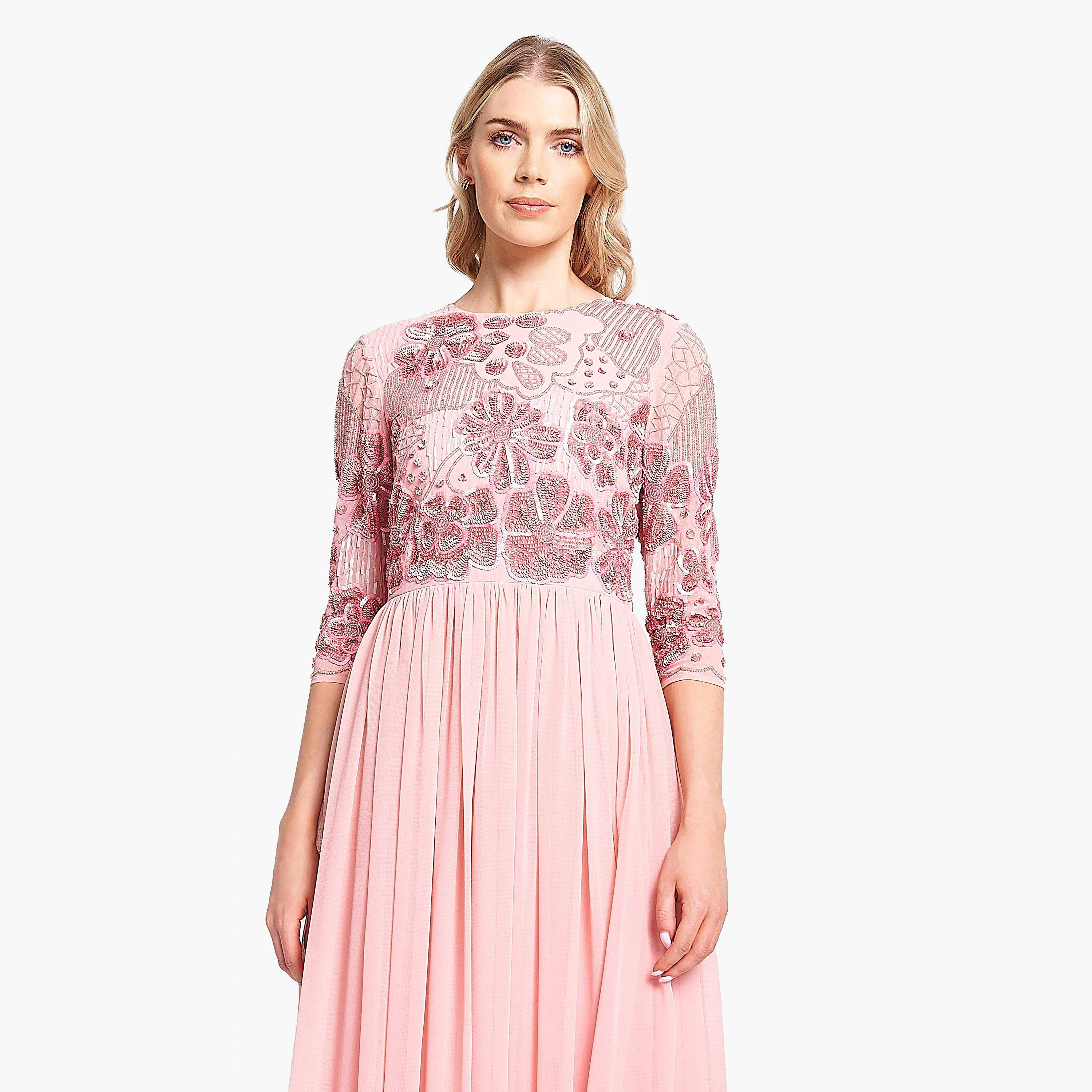فستان سهرة نسائي مطوي مزين بالترتر الوردي والثنيات من فروك اند فريل-women-clothing-dresses-image-3
