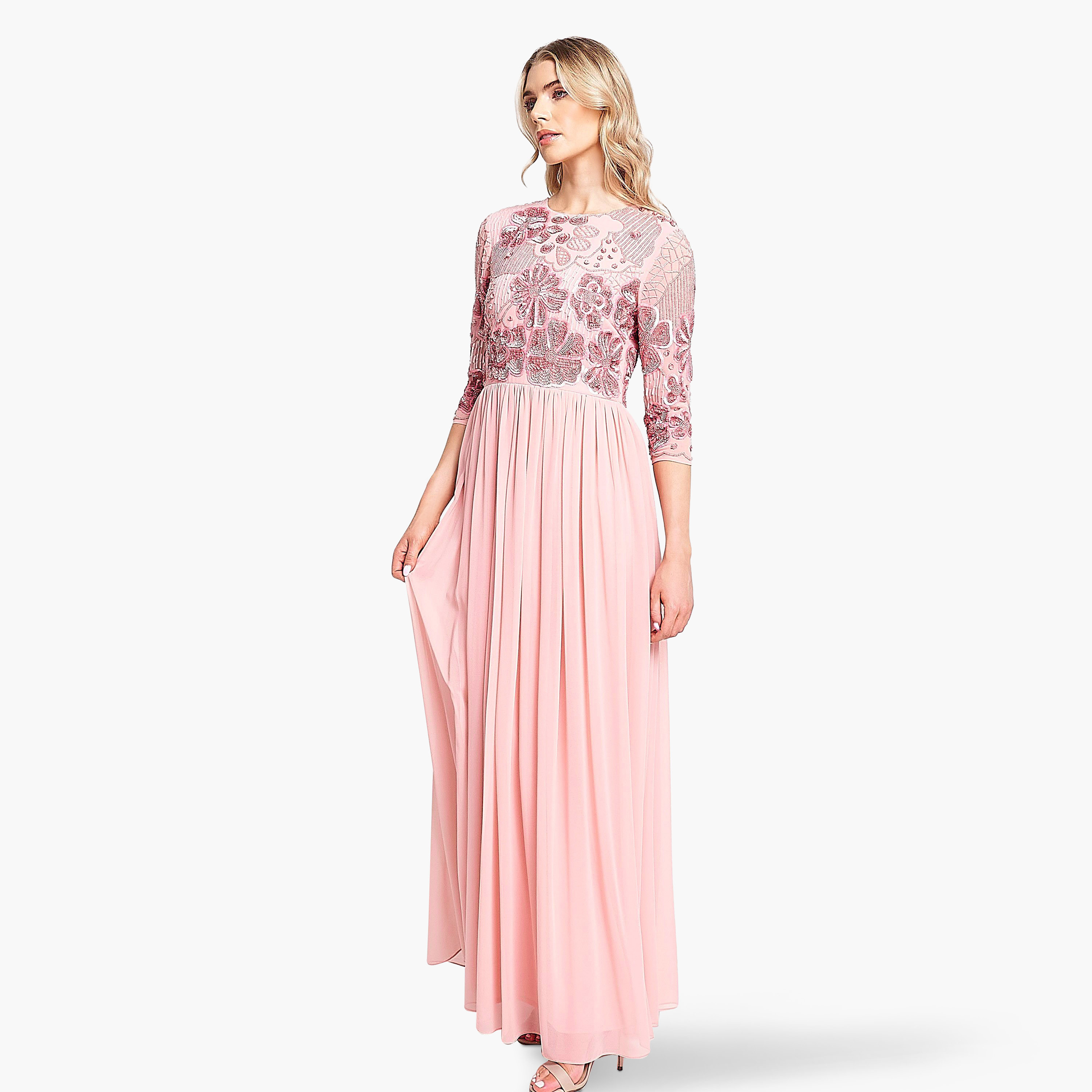 فستان سهرة نسائي مطوي مزين بالترتر الوردي والثنيات من فروك اند فريل-women-clothing-dresses-image-4
