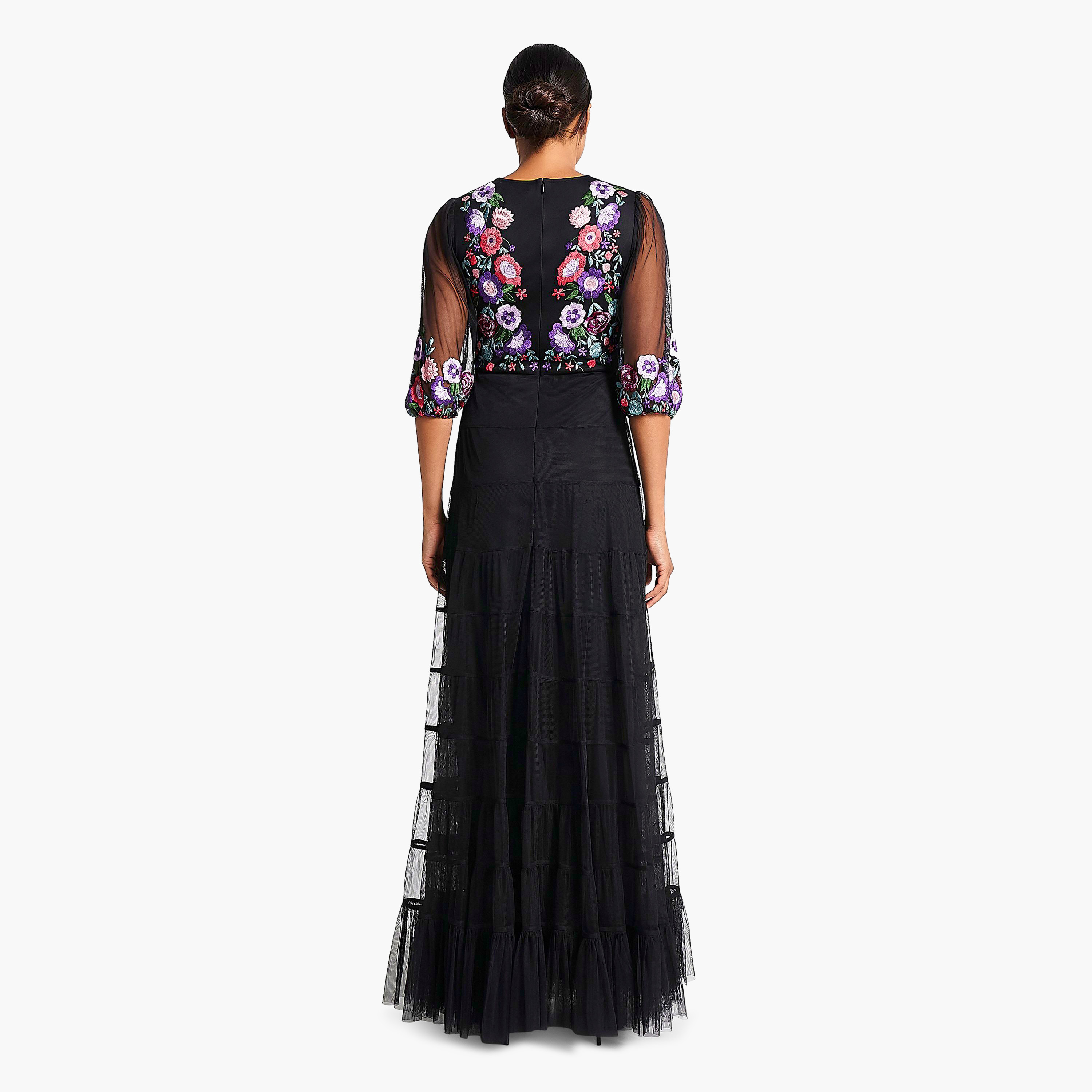 Frock and Frill Black Floral Embroidered Evening Fit & Flare Women's Dress-women-clothing-dresses-image-2