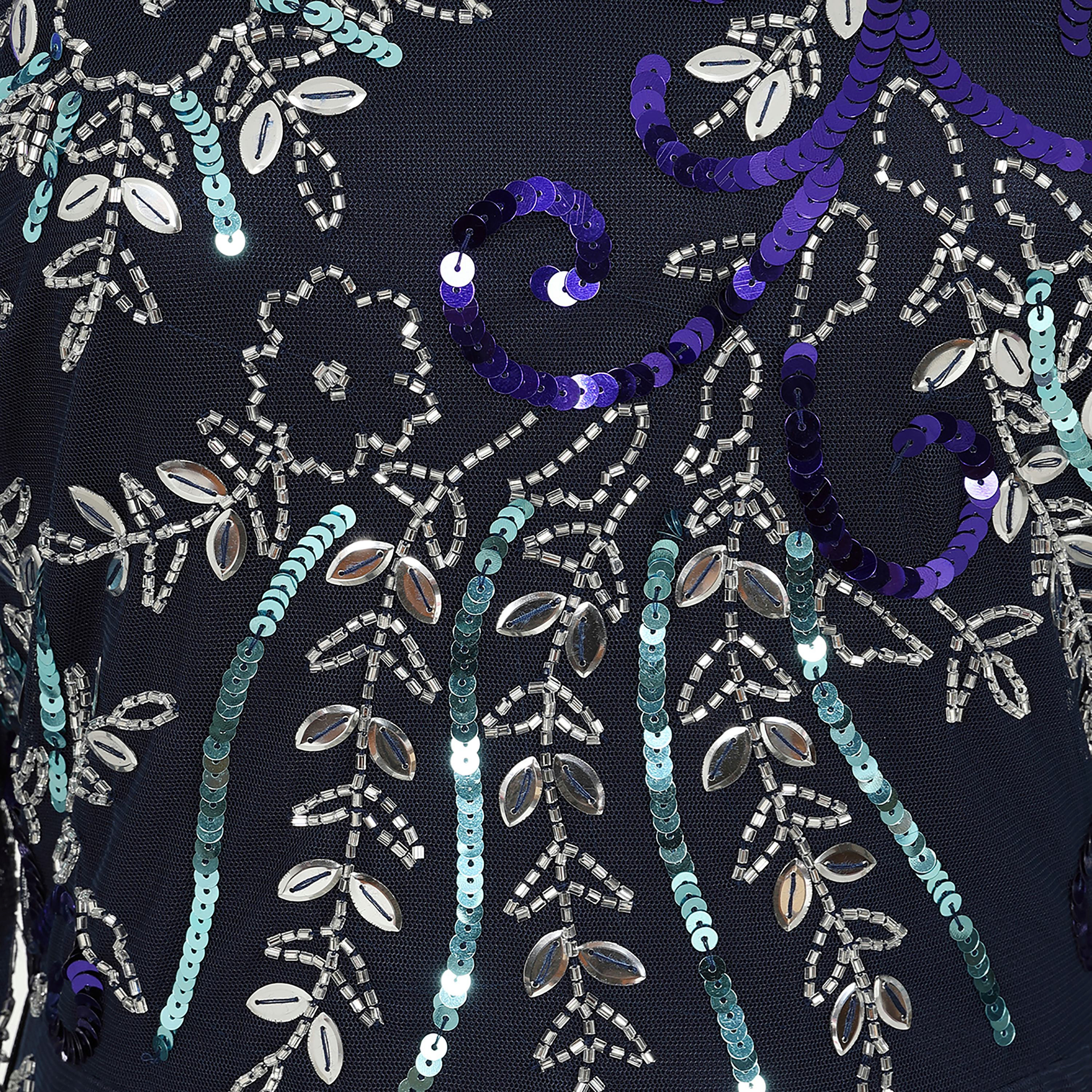Frock and Frill Navy Blue Beaded and Sequinned with Mesh Detail Evening Women's Maxi Dress-women-clothing-dresses-image-4