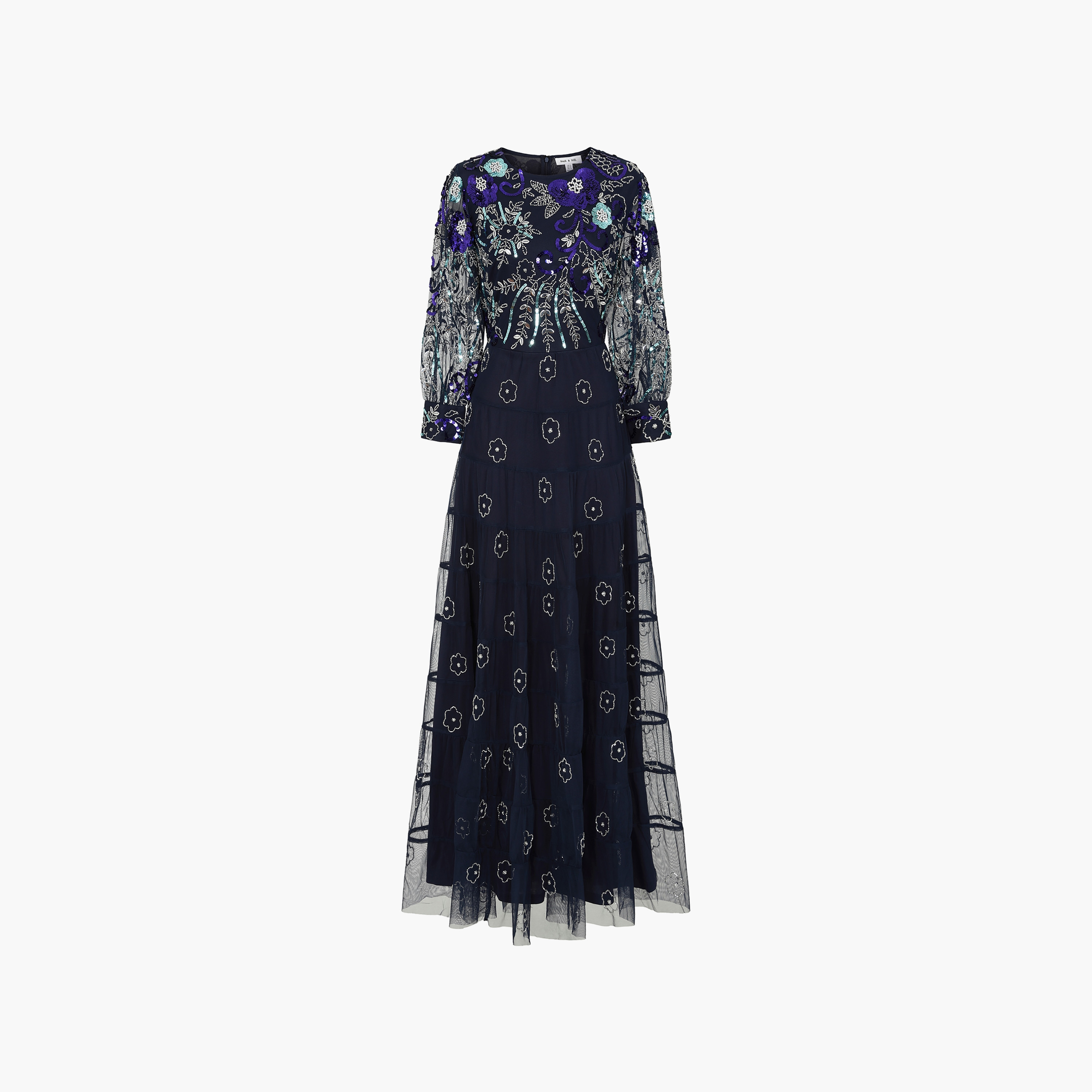 Frock and Frill Navy Blue Beaded and Sequinned with Mesh Detail Evening Women's Maxi Dress-women-clothing-dresses-image-8
