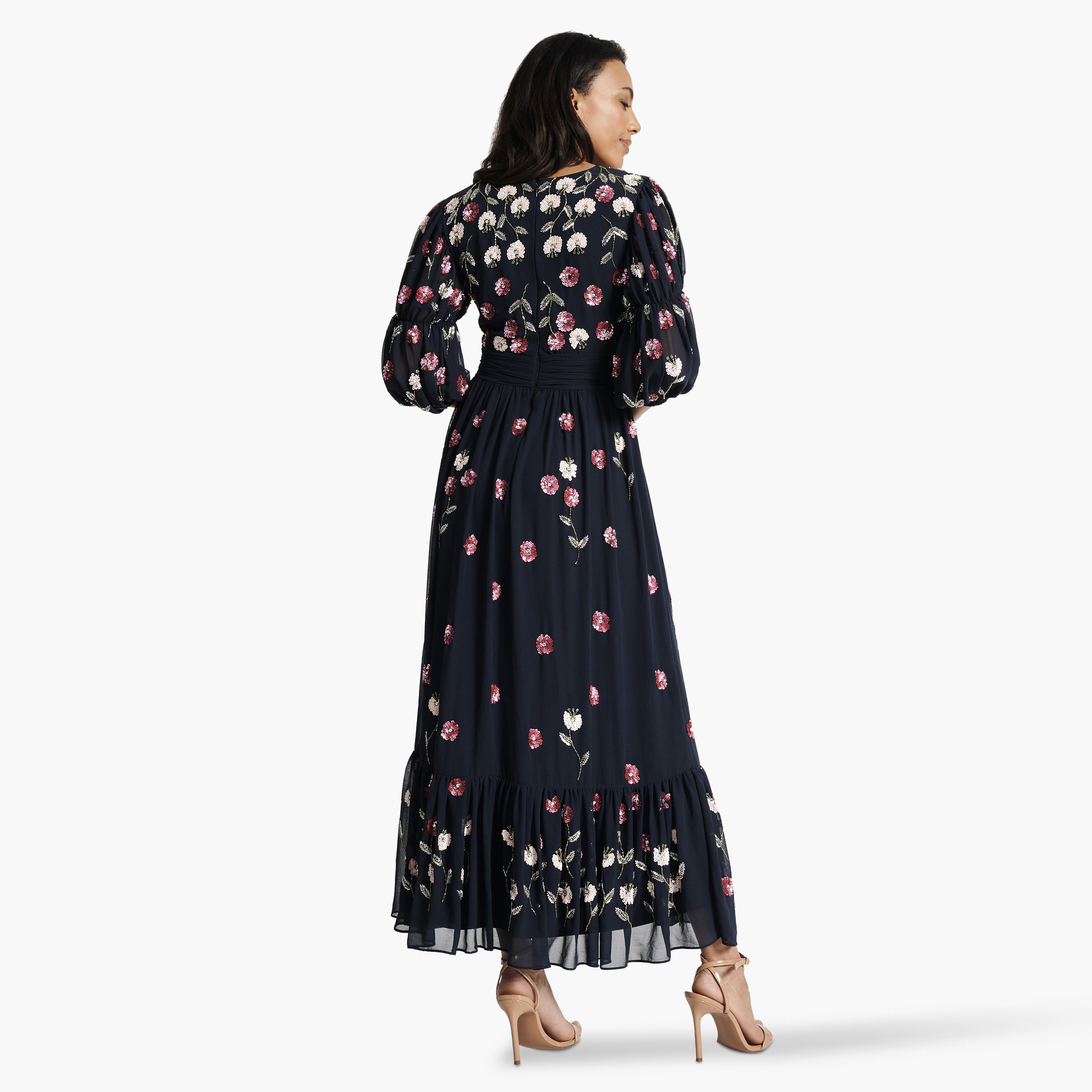 فستان ماكسي من Frock and Frill باللون الأزرق الداكن مزين بالترتر مزين بالترتر للنساء-women-clothing-dresses-image-3