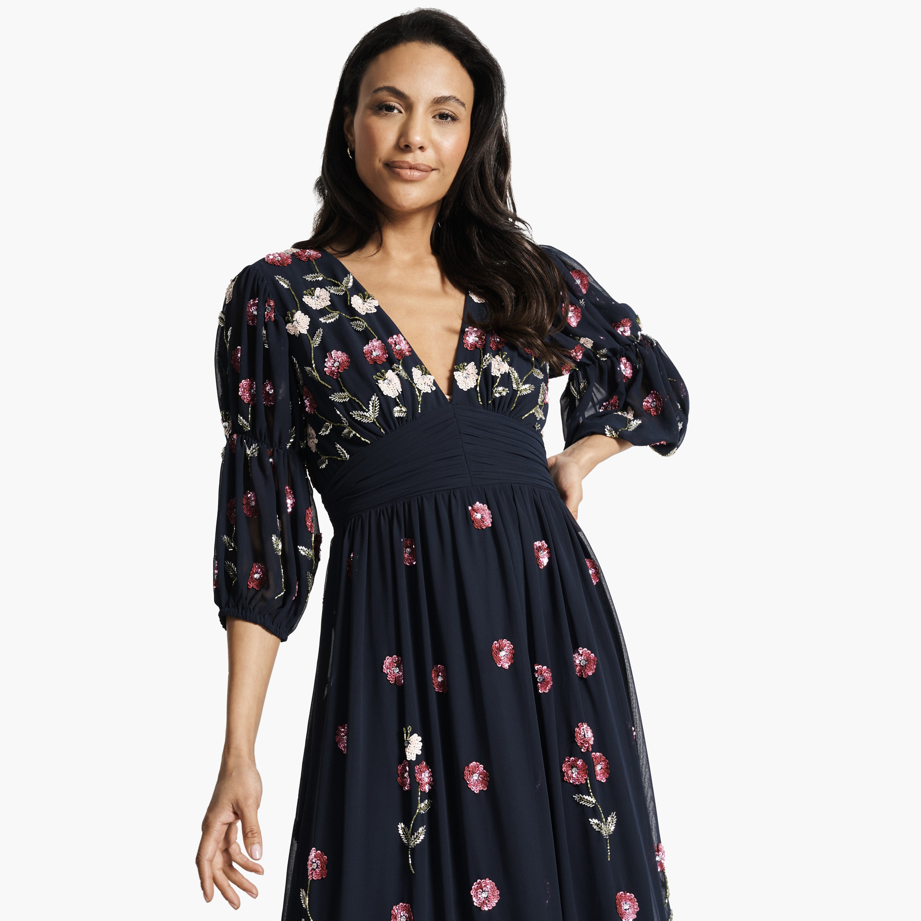 فستان ماكسي من Frock and Frill باللون الأزرق الداكن مزين بالترتر مزين بالترتر للنساء-women-clothing-dresses-image-4