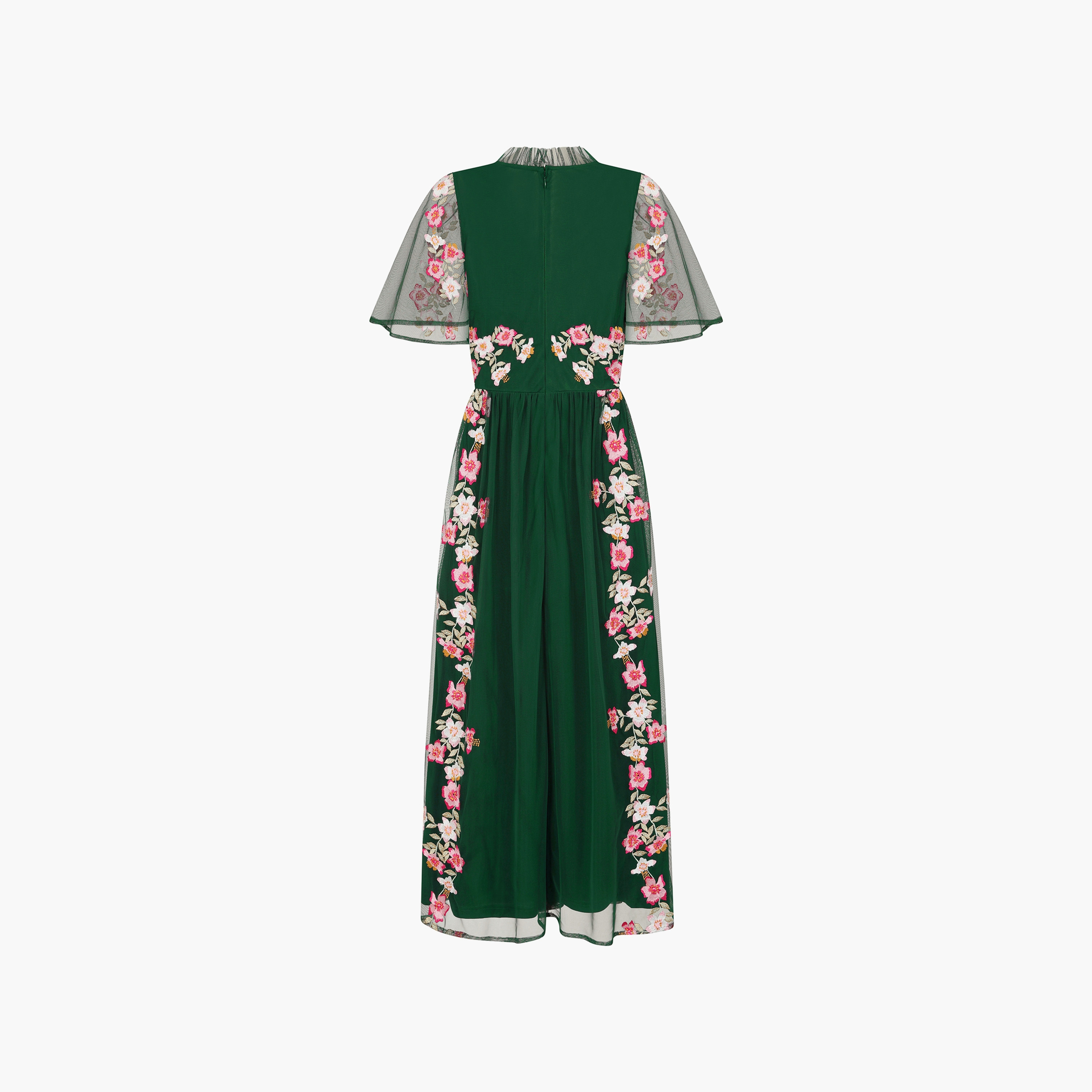 فستان نسائي طويل الأكمام بأكمام واسعة ورقبة مكشكشة مطرز باللون الأخضر من فروك اند فريل-women-clothing-dresses-image-6