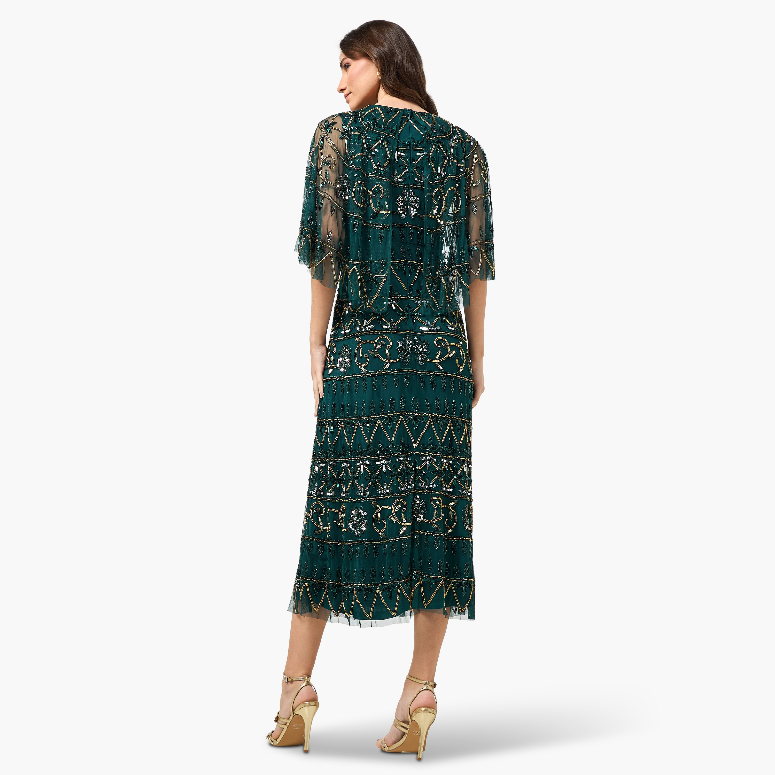 فستان حفلات ميدي نسائي مزين بالخرز والترتر باللون الأخضر مزين بتفاصيل شبكية-women-clothing-dresses-image-4