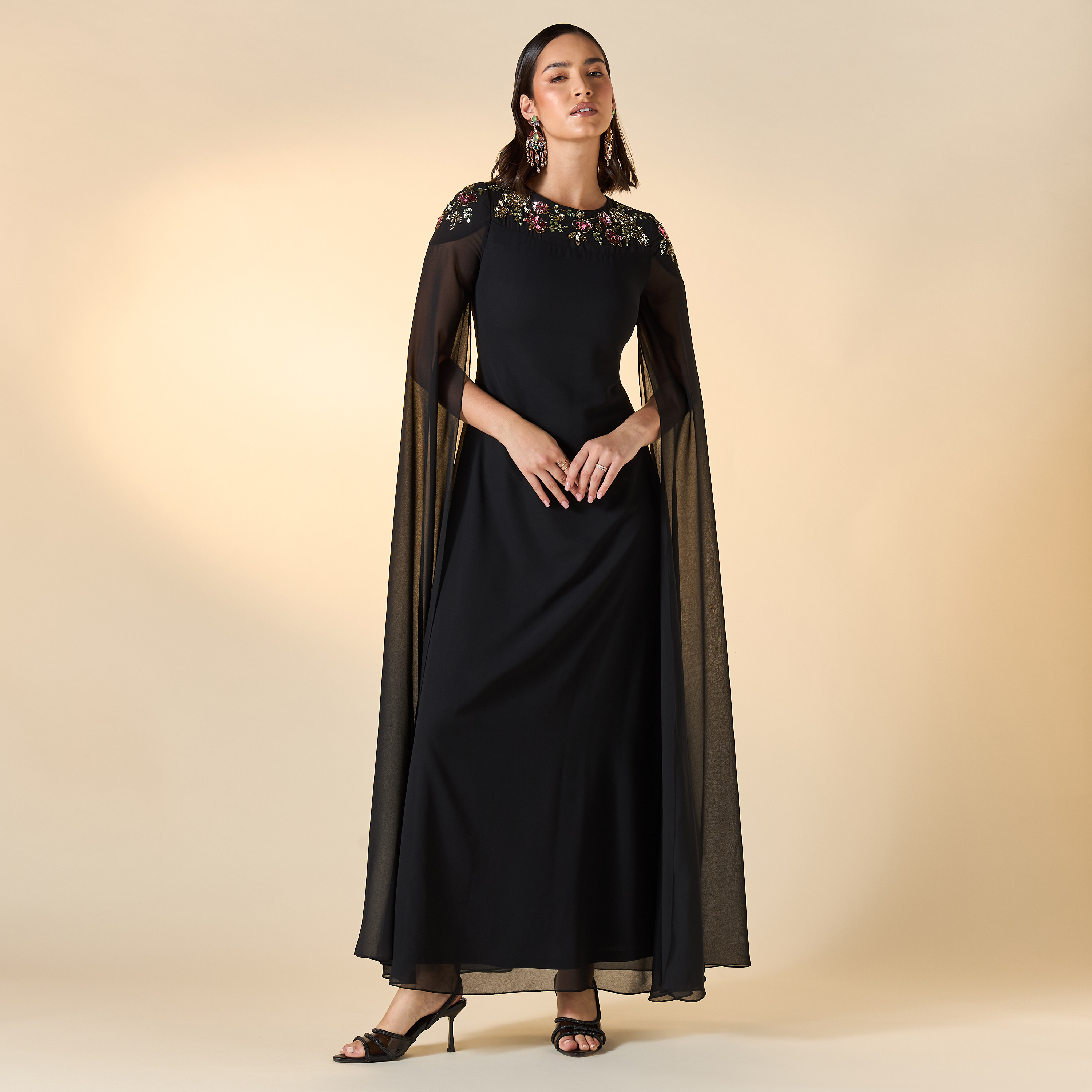 Frock and Frill Embellished Maxi Dress with Cape Sleeves-women-clothing-dresses-image-1