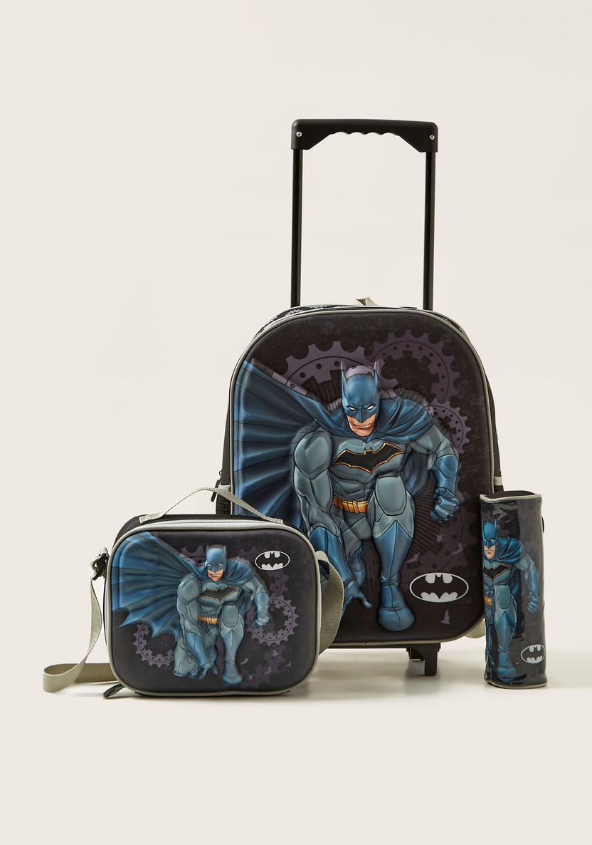 Batman Embossed Print 3-Piece Trolley Backpack Set - 16 Inches-School Sets-image-0