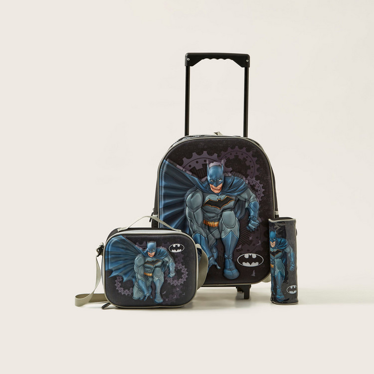 Batman Embossed Print 3-Piece Trolley Backpack Set - 16 Inches